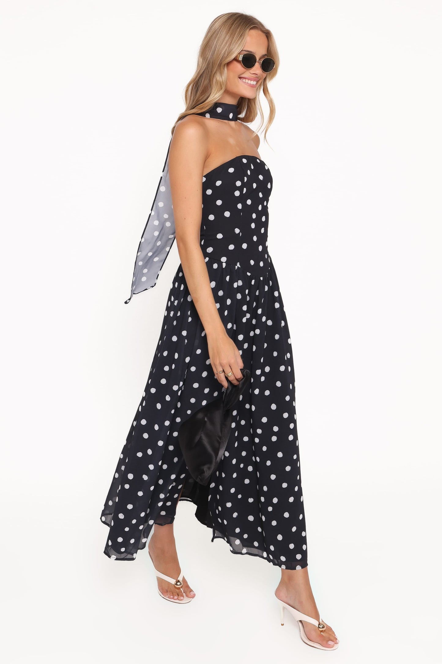 Charlotte Strapless Maxi Dress Black Polka Dot 3