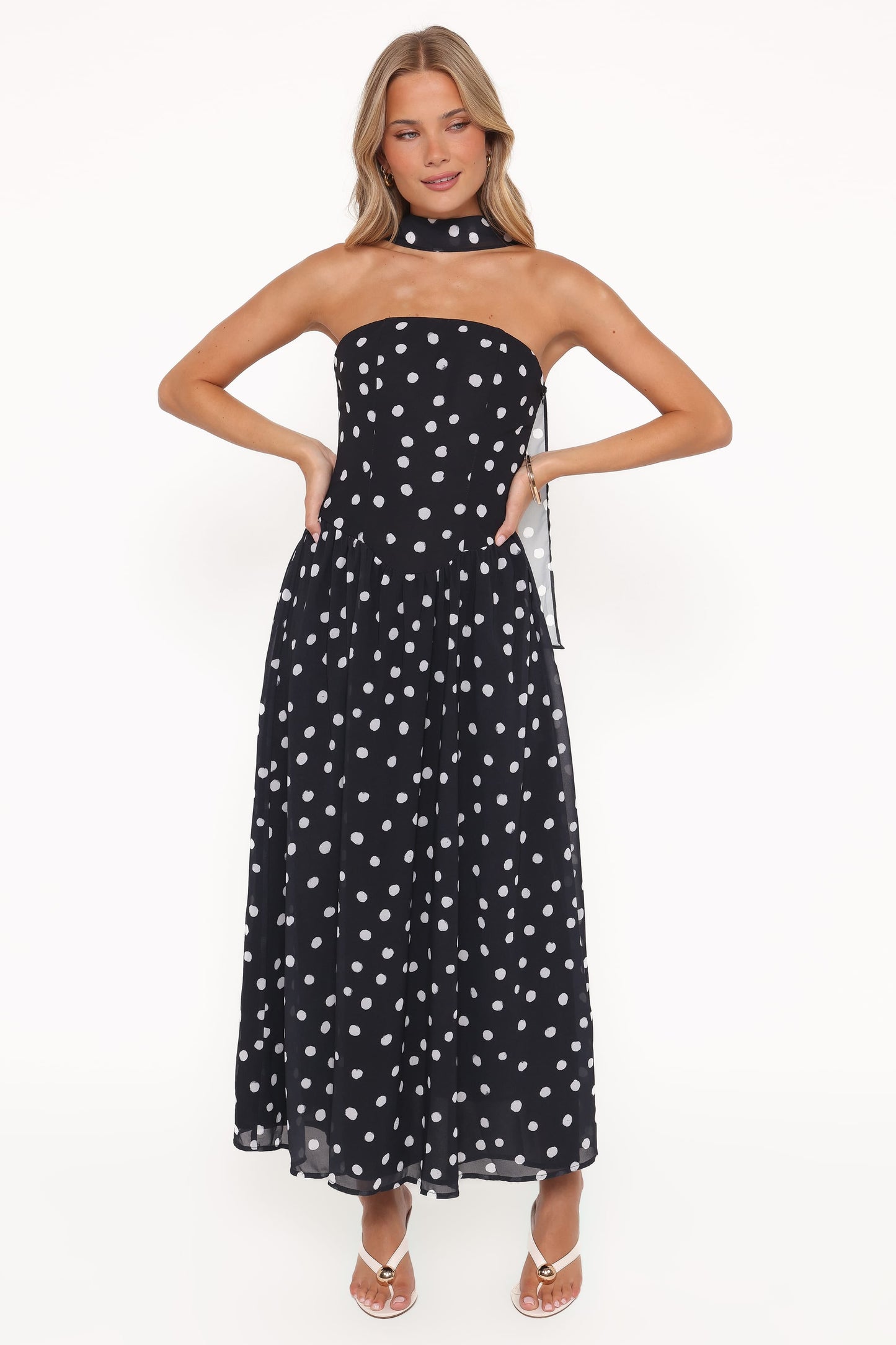 Charlotte Strapless Maxi Dress Black Polka Dot 5