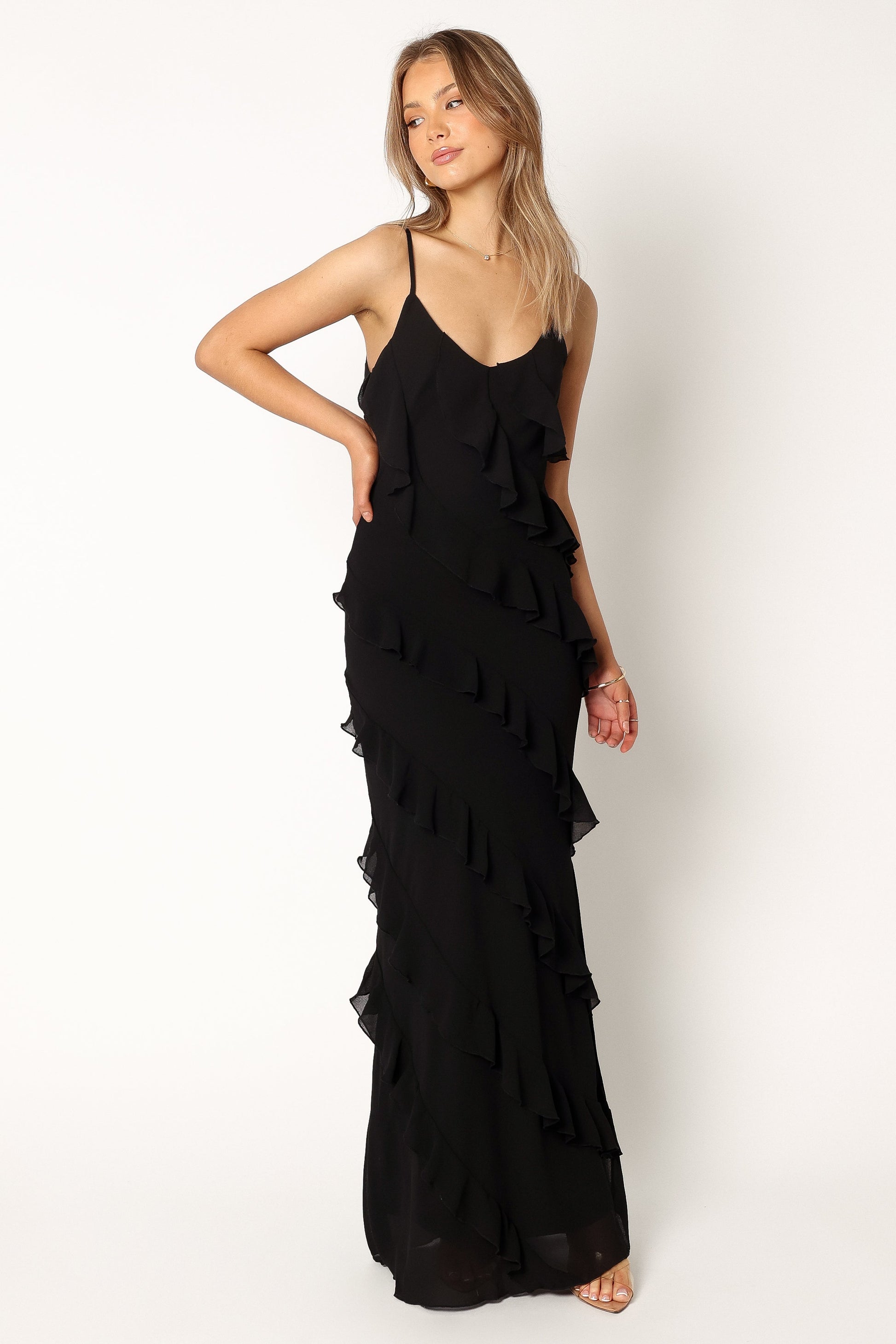 Ciao Ruffle Maxi Dress in Cerulean Black 1