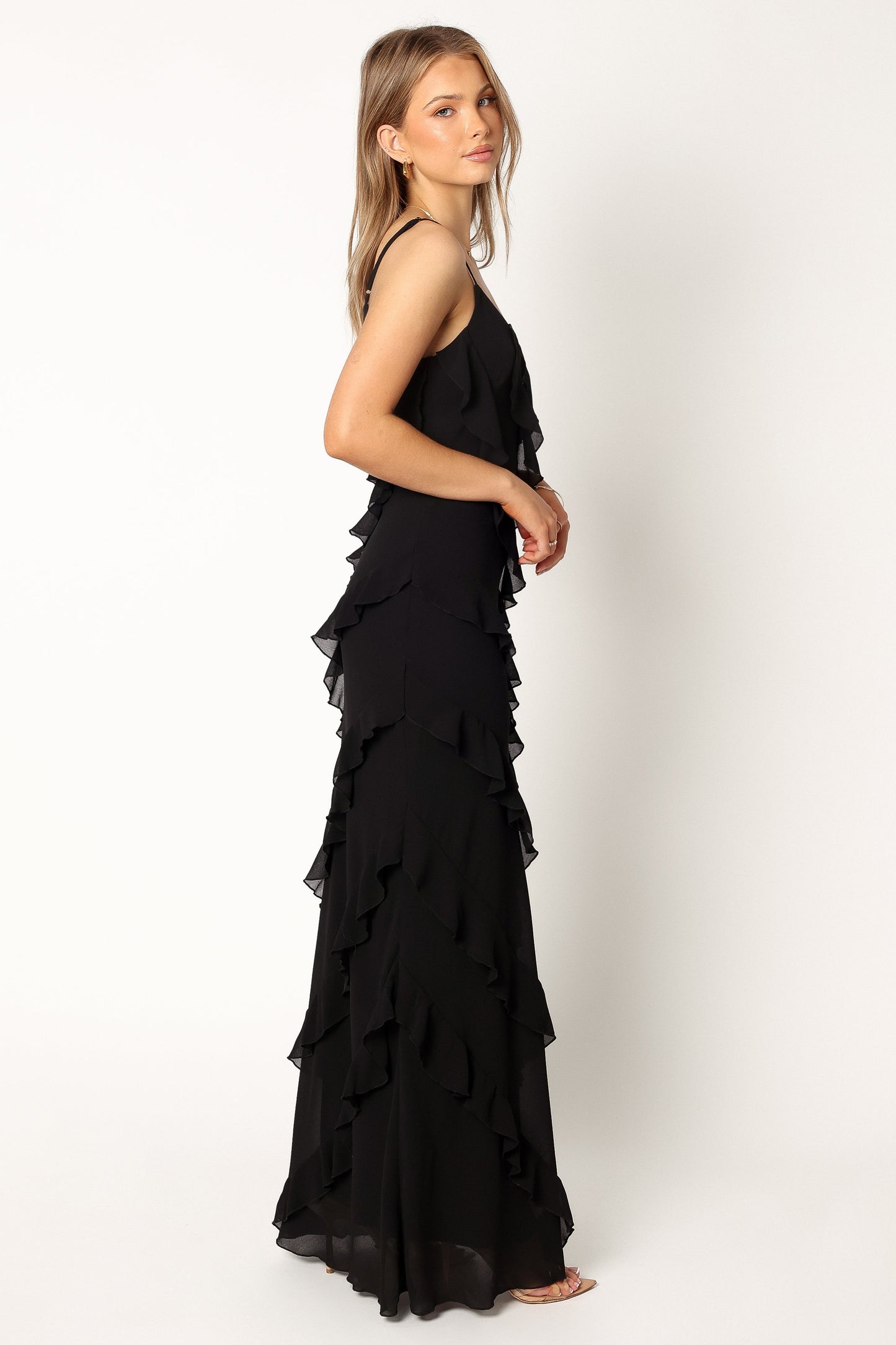 Ciao Ruffle Maxi Dress in Cerulean Black 4