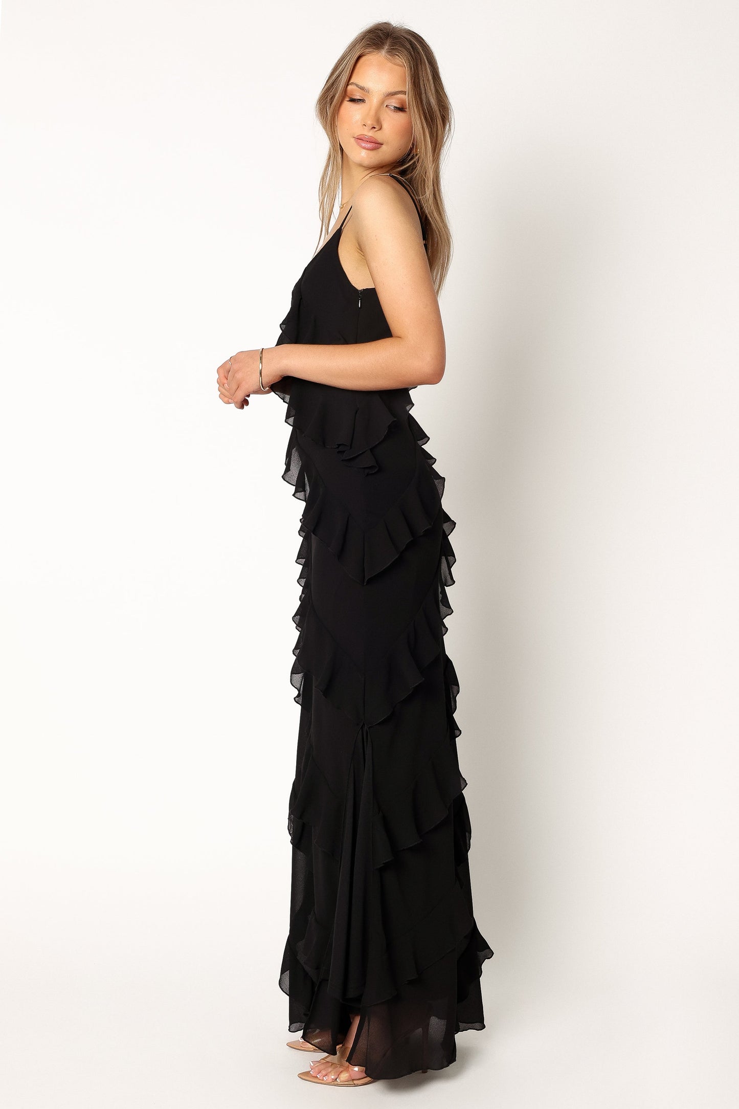 Ciao Ruffle Maxi Dress in Cerulean Black 2