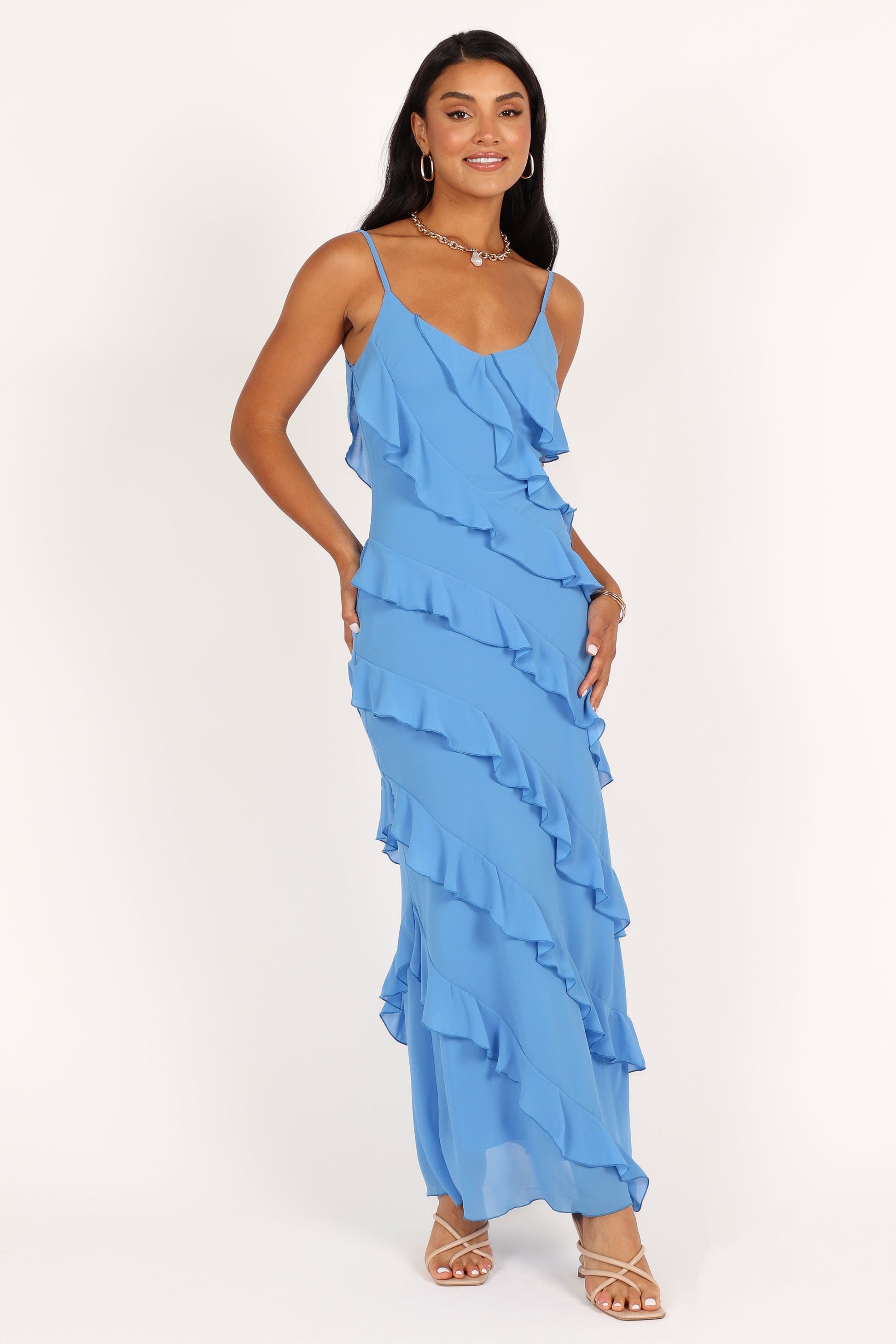 Ciao Ruffle Maxi Dress in Cerulean Blue 3