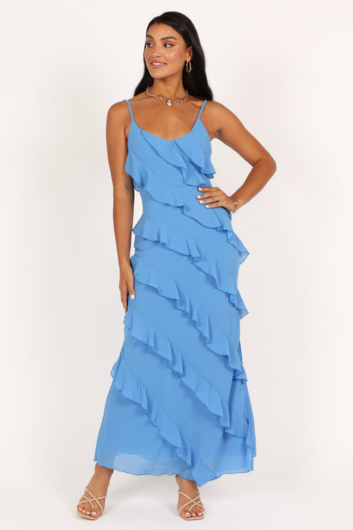 Ciao Ruffle Maxi Dress in Cerulean Blue 1