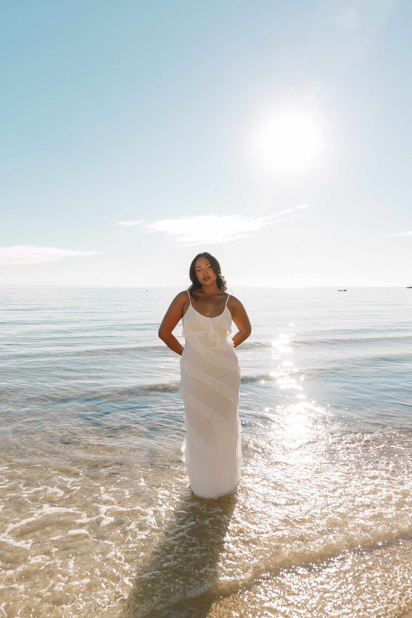 Ciao Ruffle Maxi Dress in Cerulean Cloud White 1