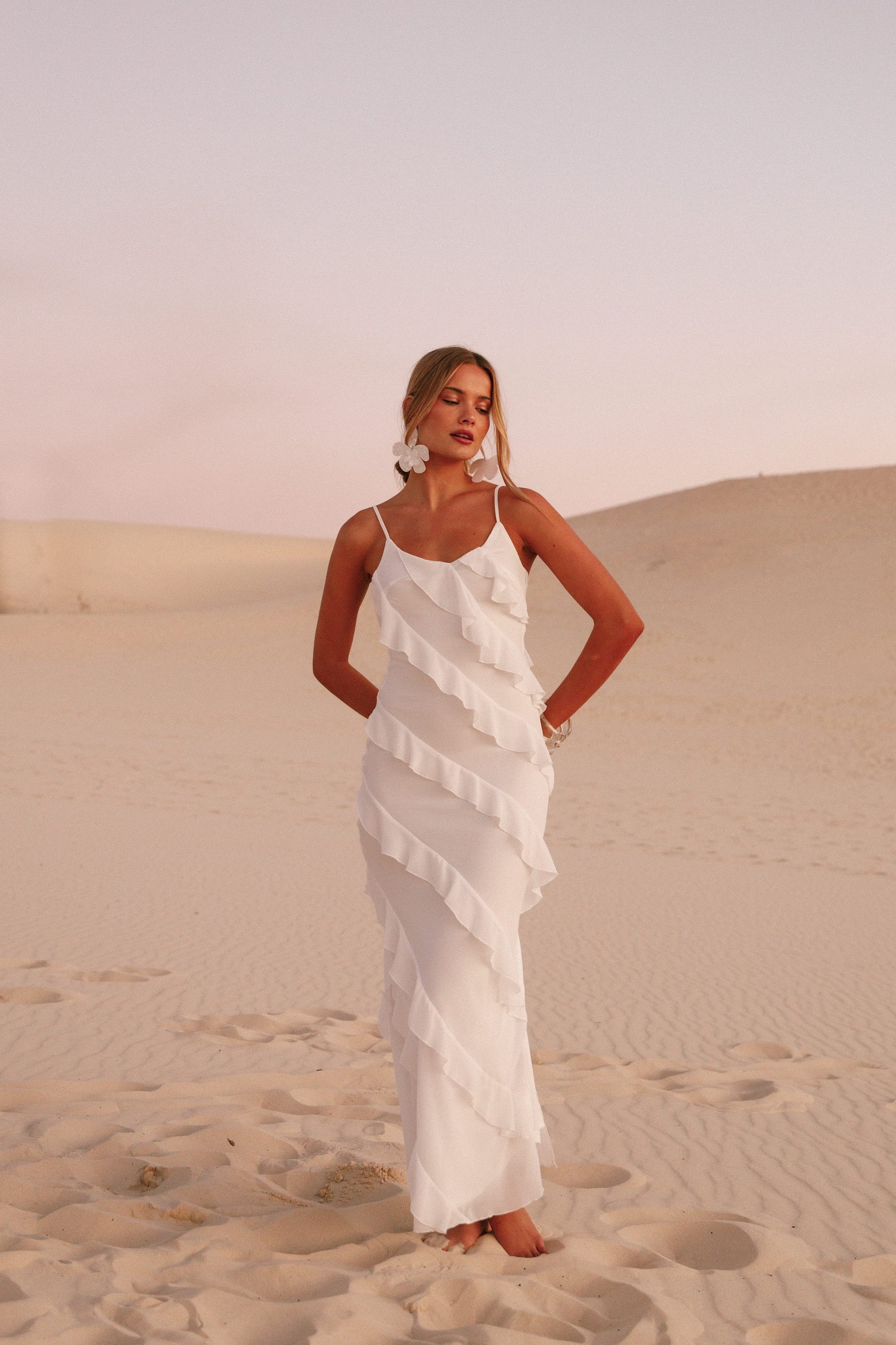 Ciao Ruffle Maxi Dress in Cerulean Cloud White 2