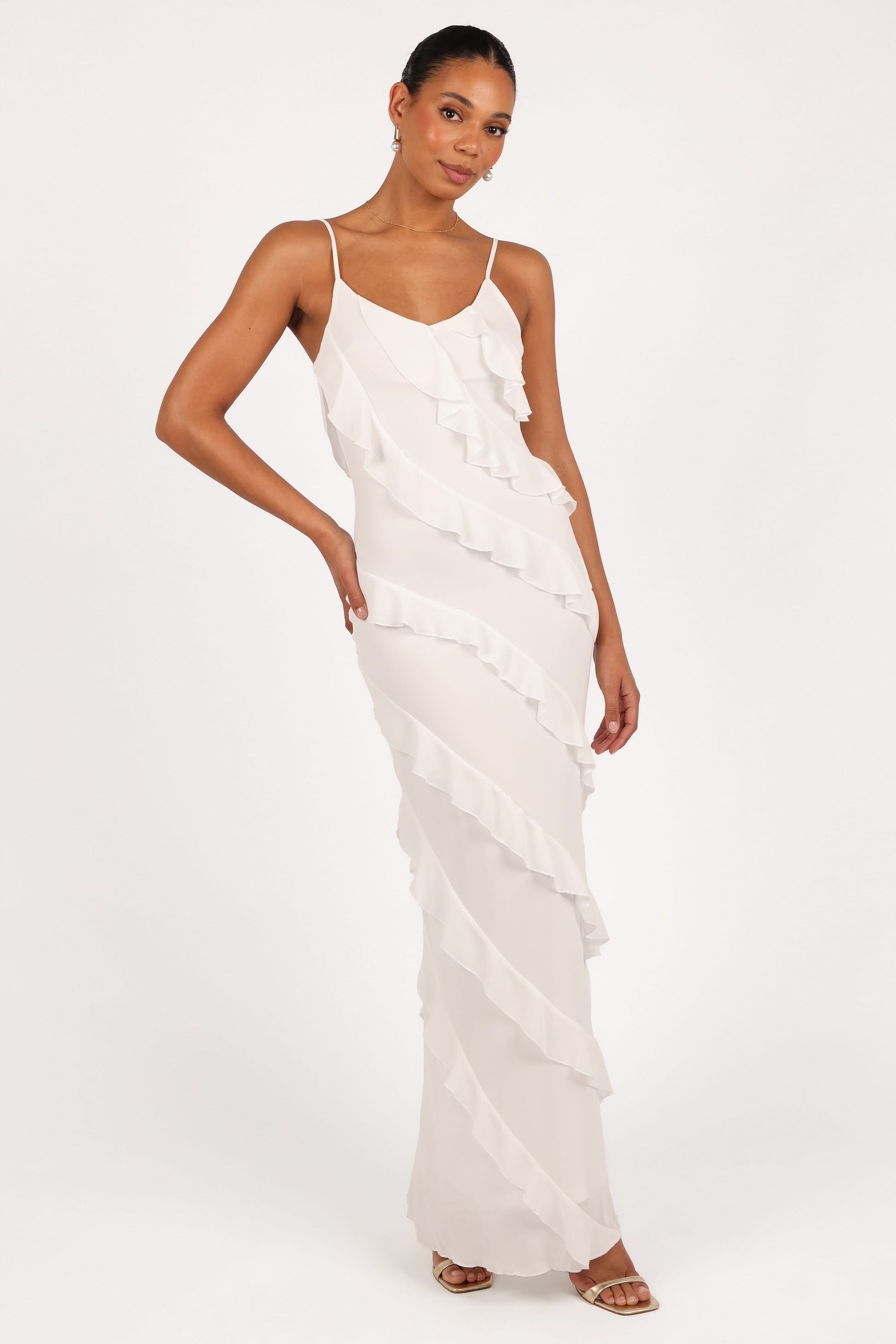 Ciao Ruffle Maxi Dress in Cerulean Cloud White 3