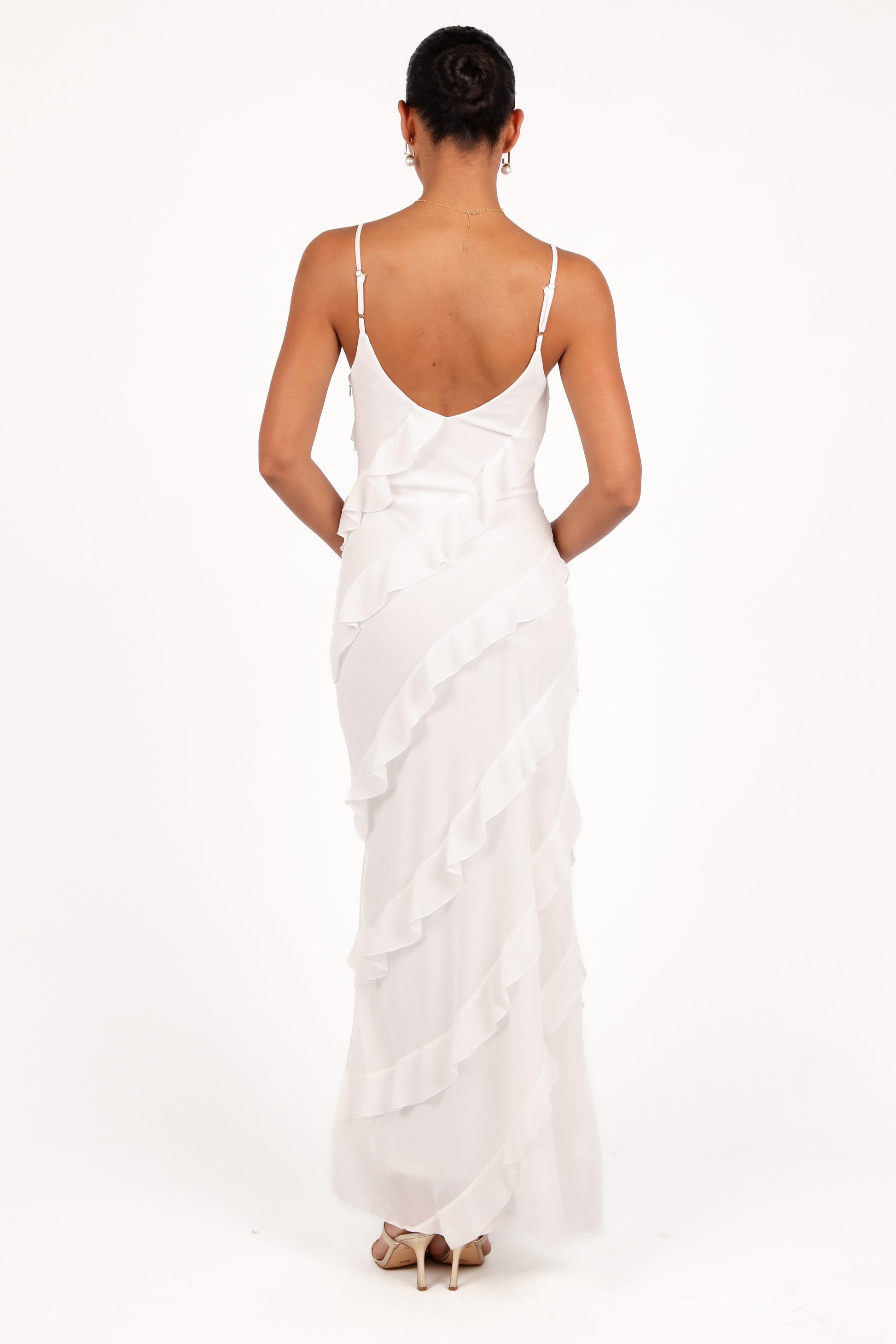 Ciao Ruffle Maxi Dress in Cerulean Cloud White 5