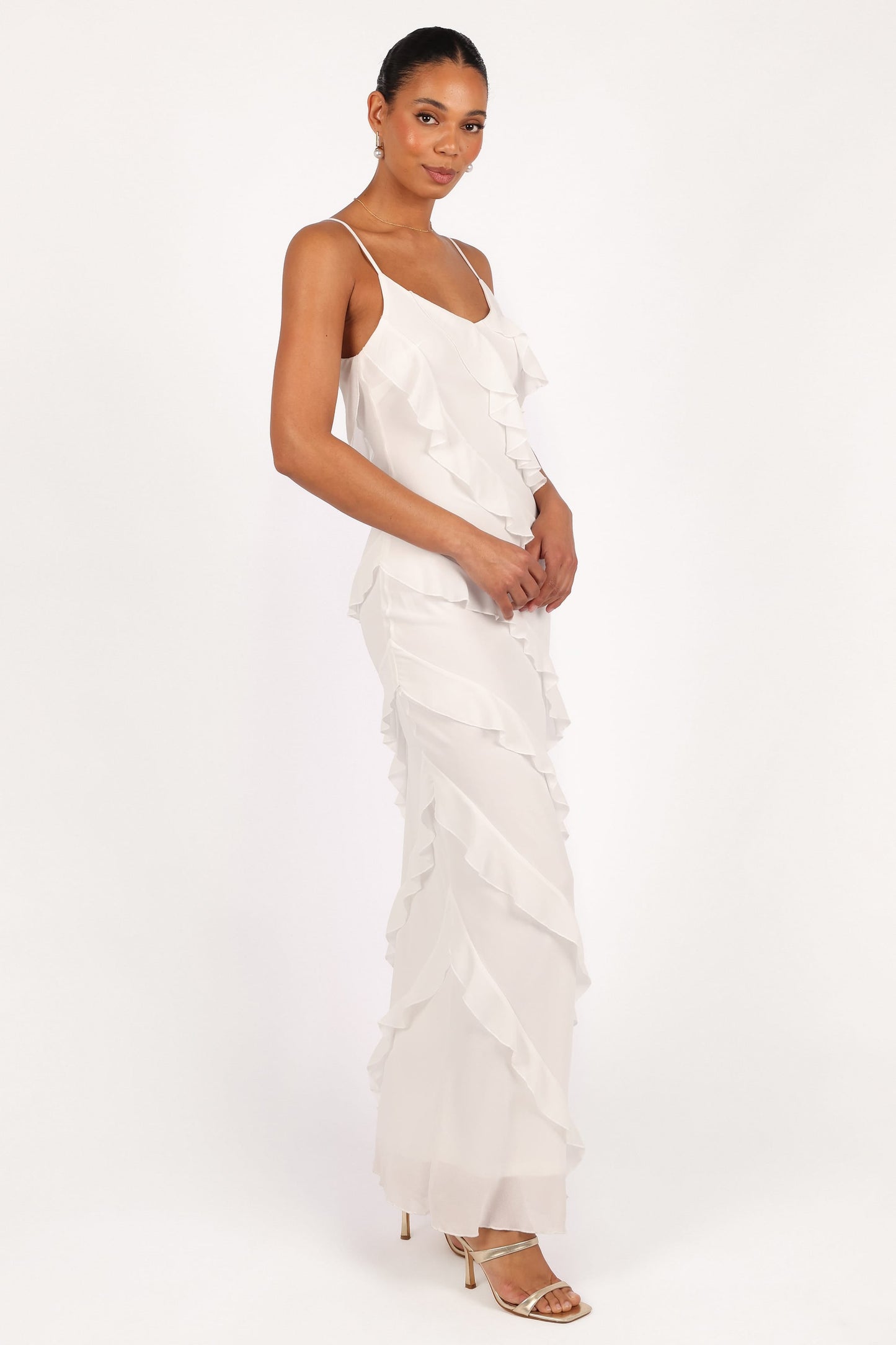 Ciao Ruffle Maxi Dress in Cerulean Cloud White 7