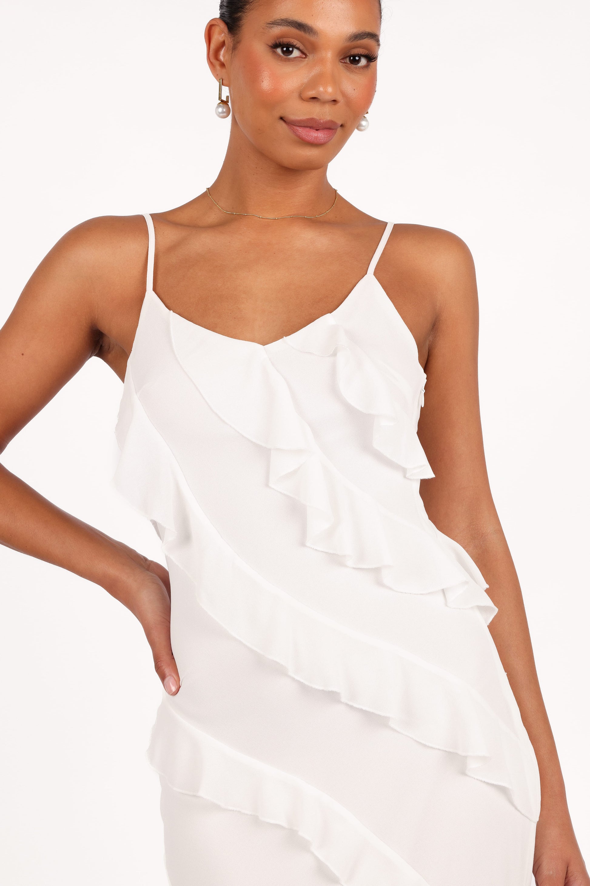 Ciao Ruffle Maxi Dress in Cerulean Cloud White 8
