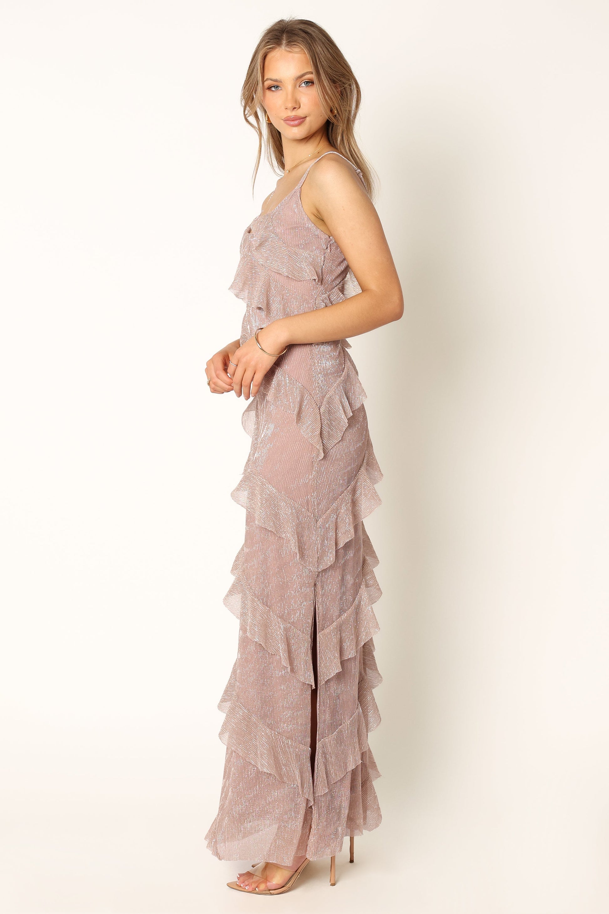 Ciao Ruffle Maxi Dress in Cerulean Dusty Lavender 10
