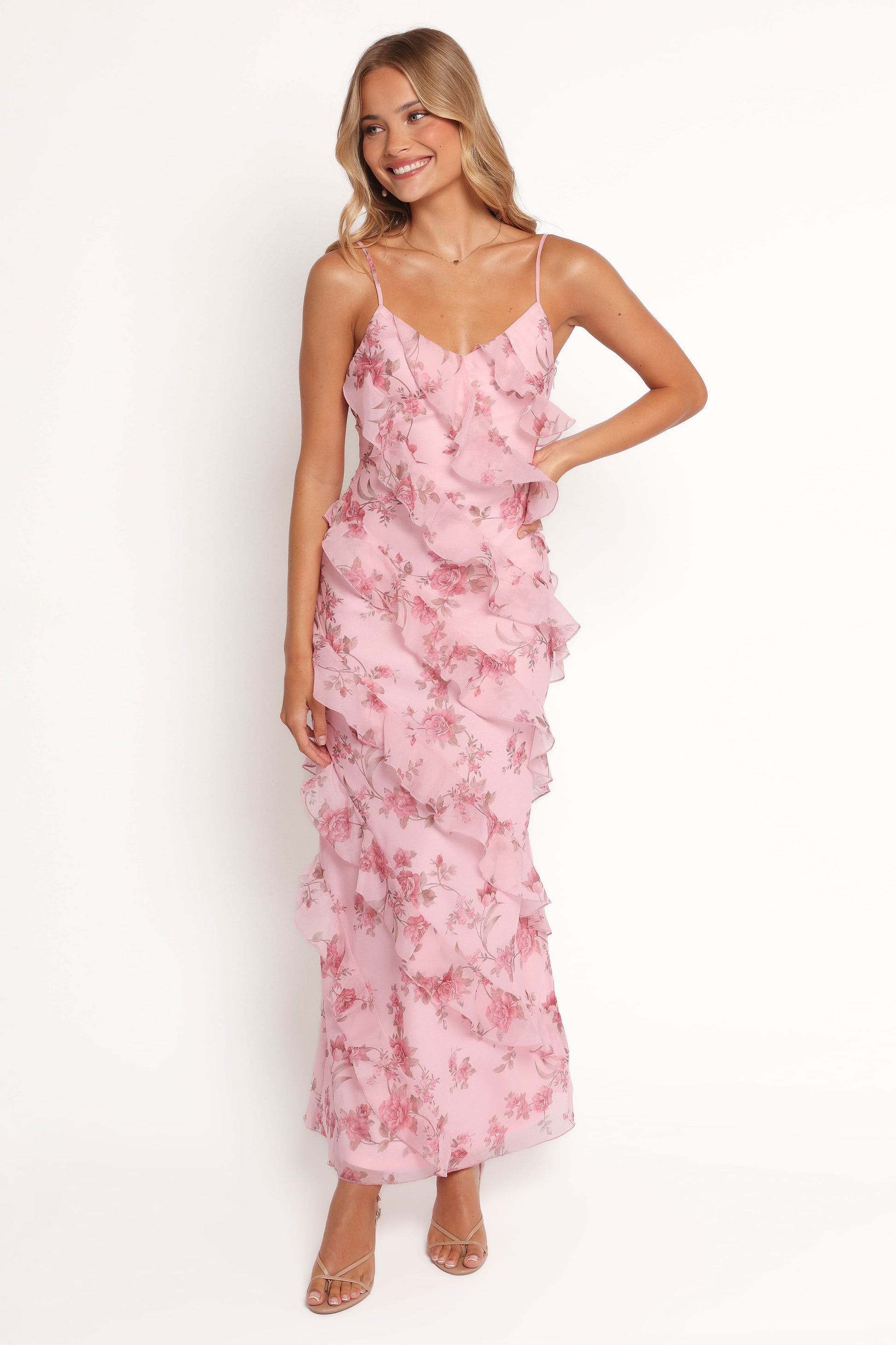 Ciao Ruffle Maxi Dress in Cerulean Pink Floral 2