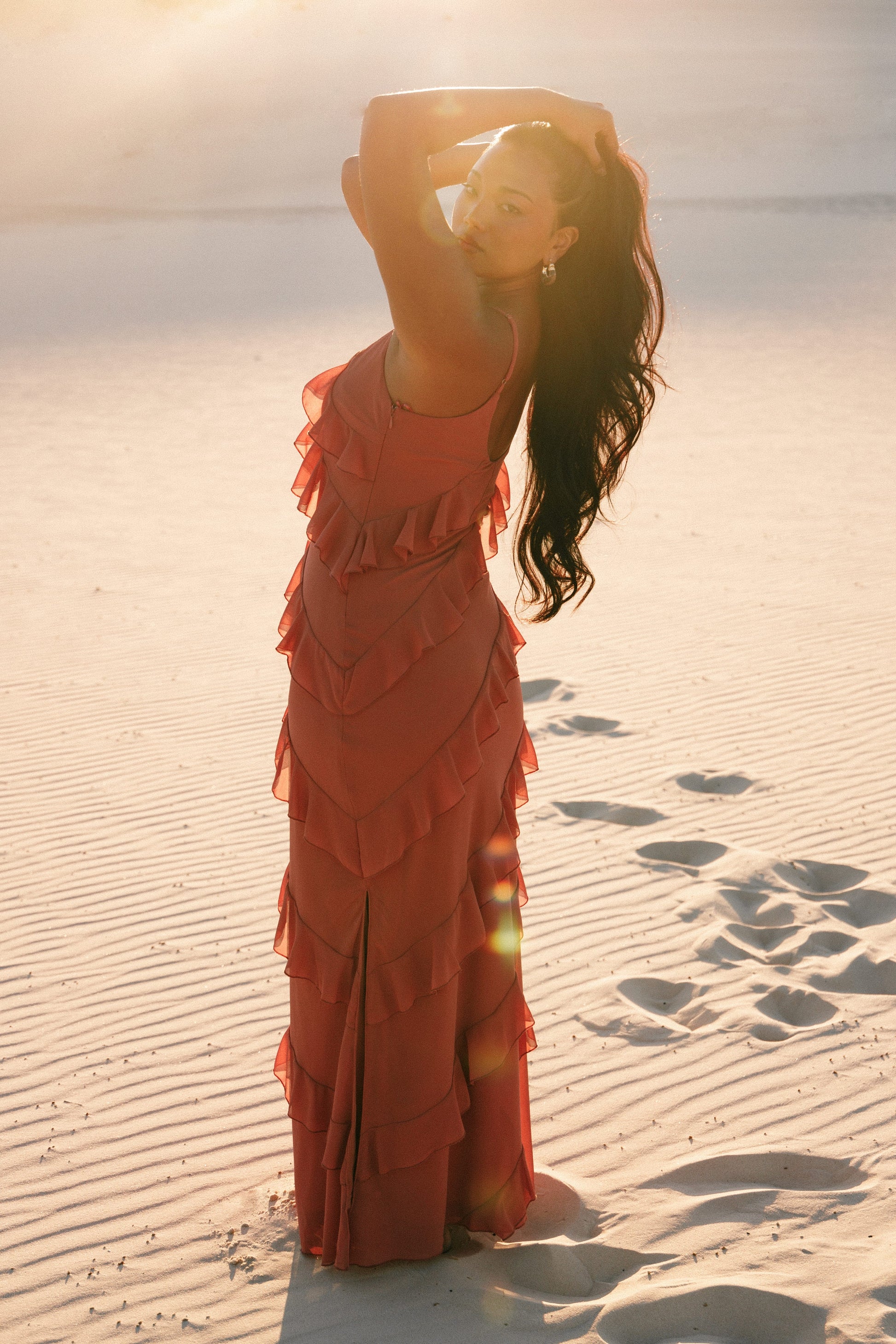Ciao Ruffle Maxi Dress in Cerulean Rosewood 2