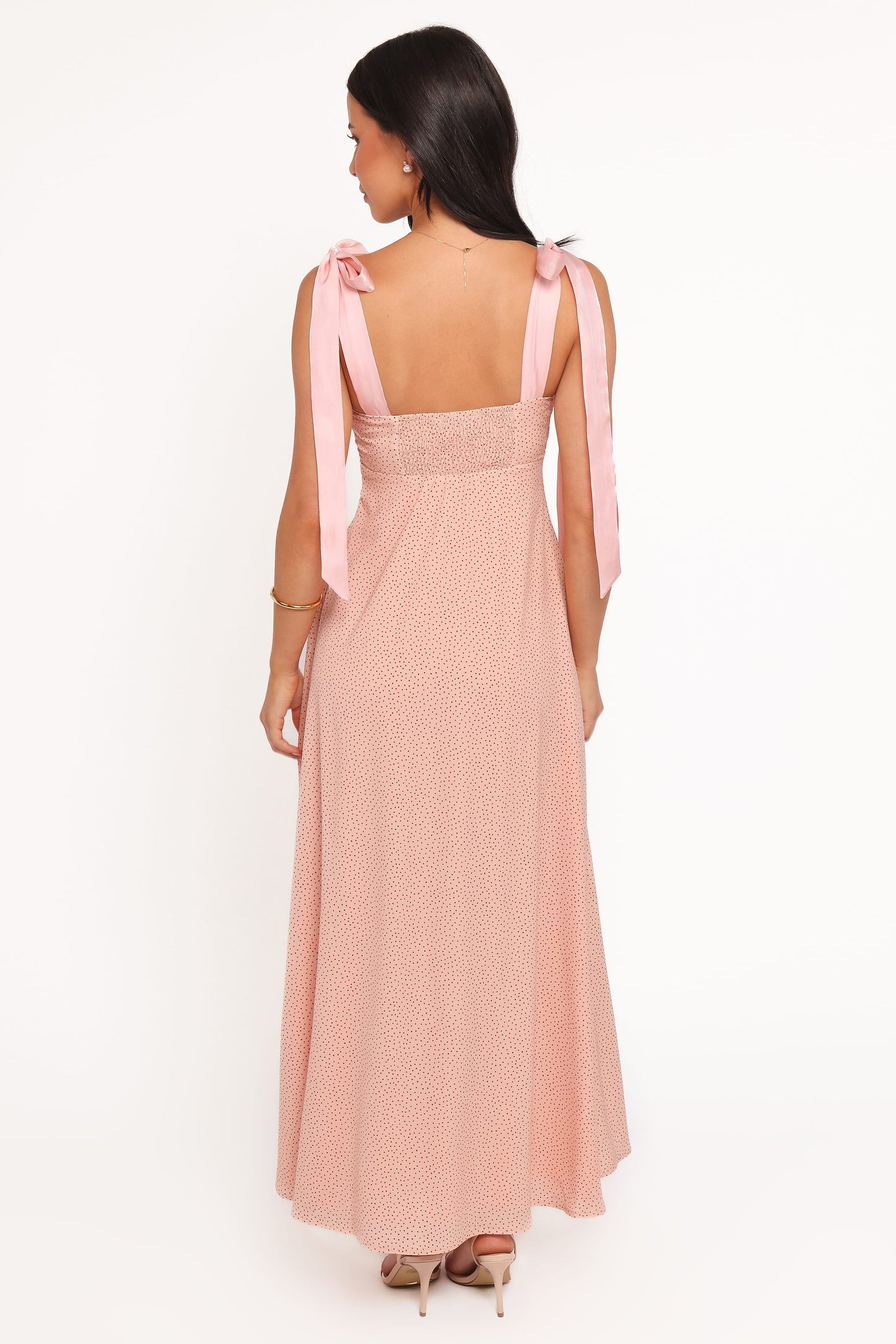 Ellody Maxi Dress in Yellow Petunia Peach Polka Dot 5