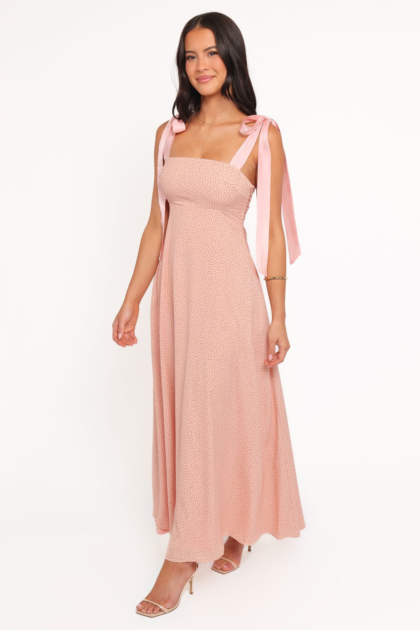 Ellody Maxi Dress in Yellow Petunia Peach Polka Dot 4