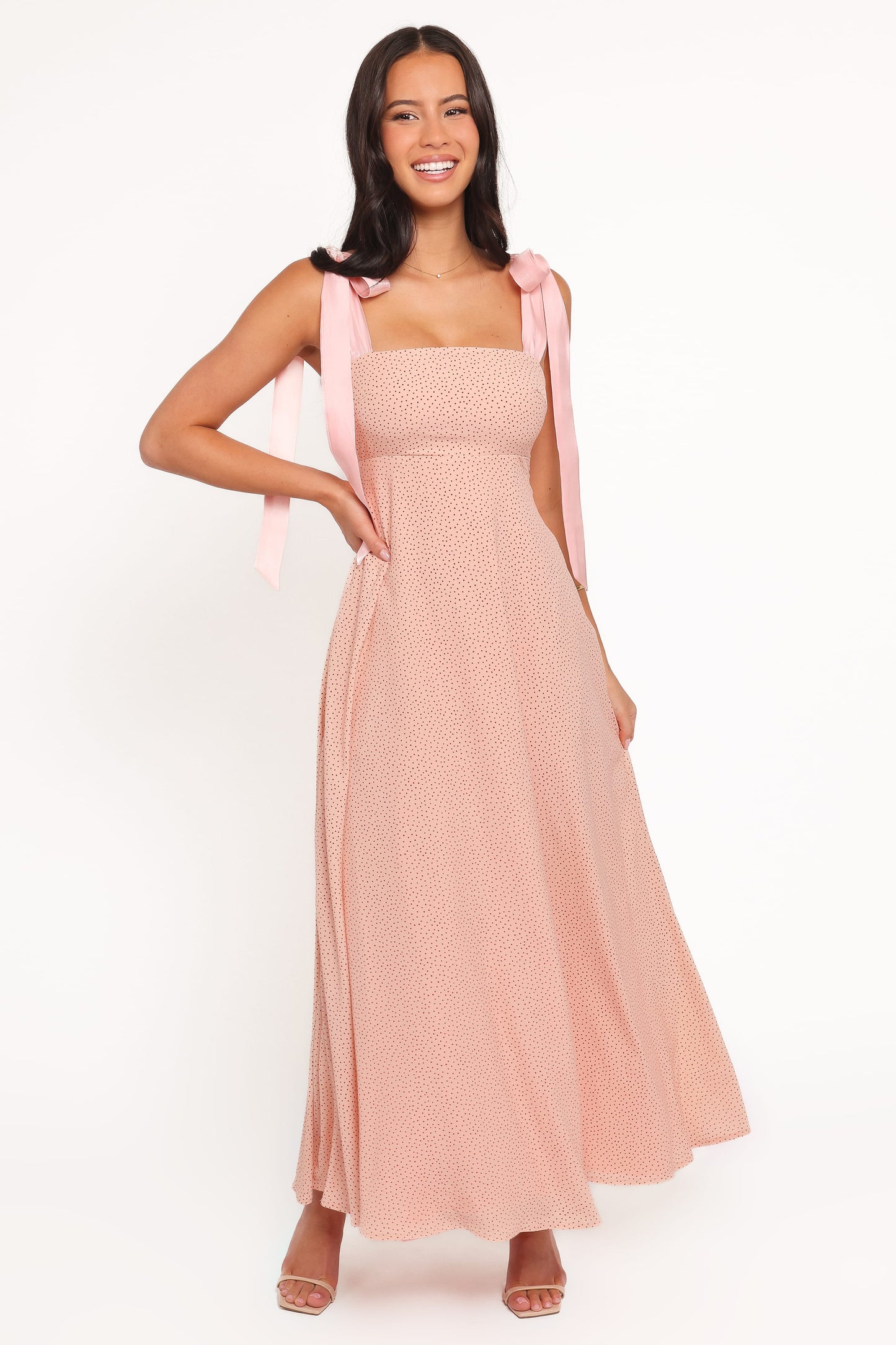 Ellody Maxi Dress in Yellow Petunia Peach Polka Dot 6