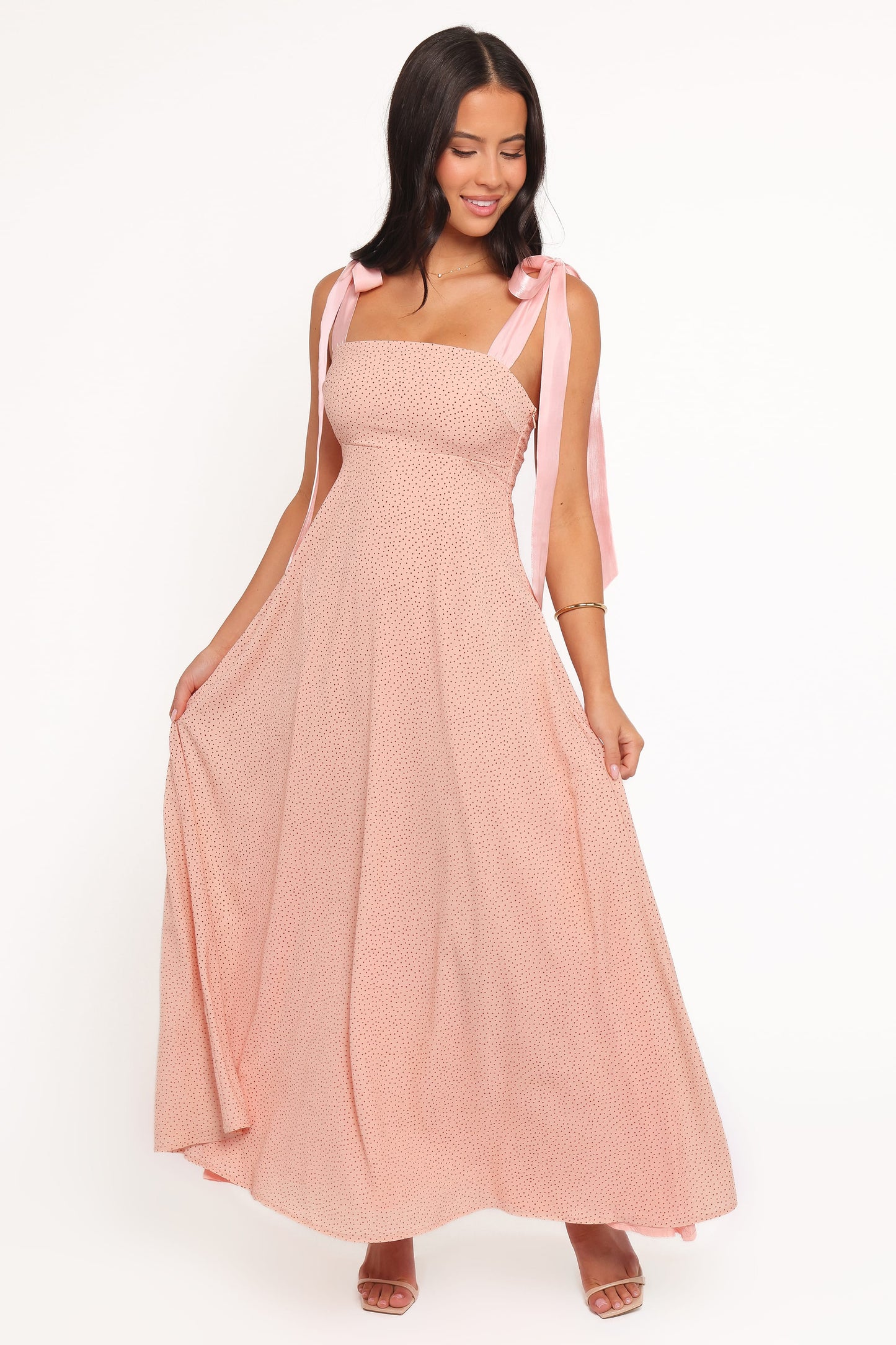 Ellody Maxi Dress in Yellow Petunia Peach Polka Dot 2
