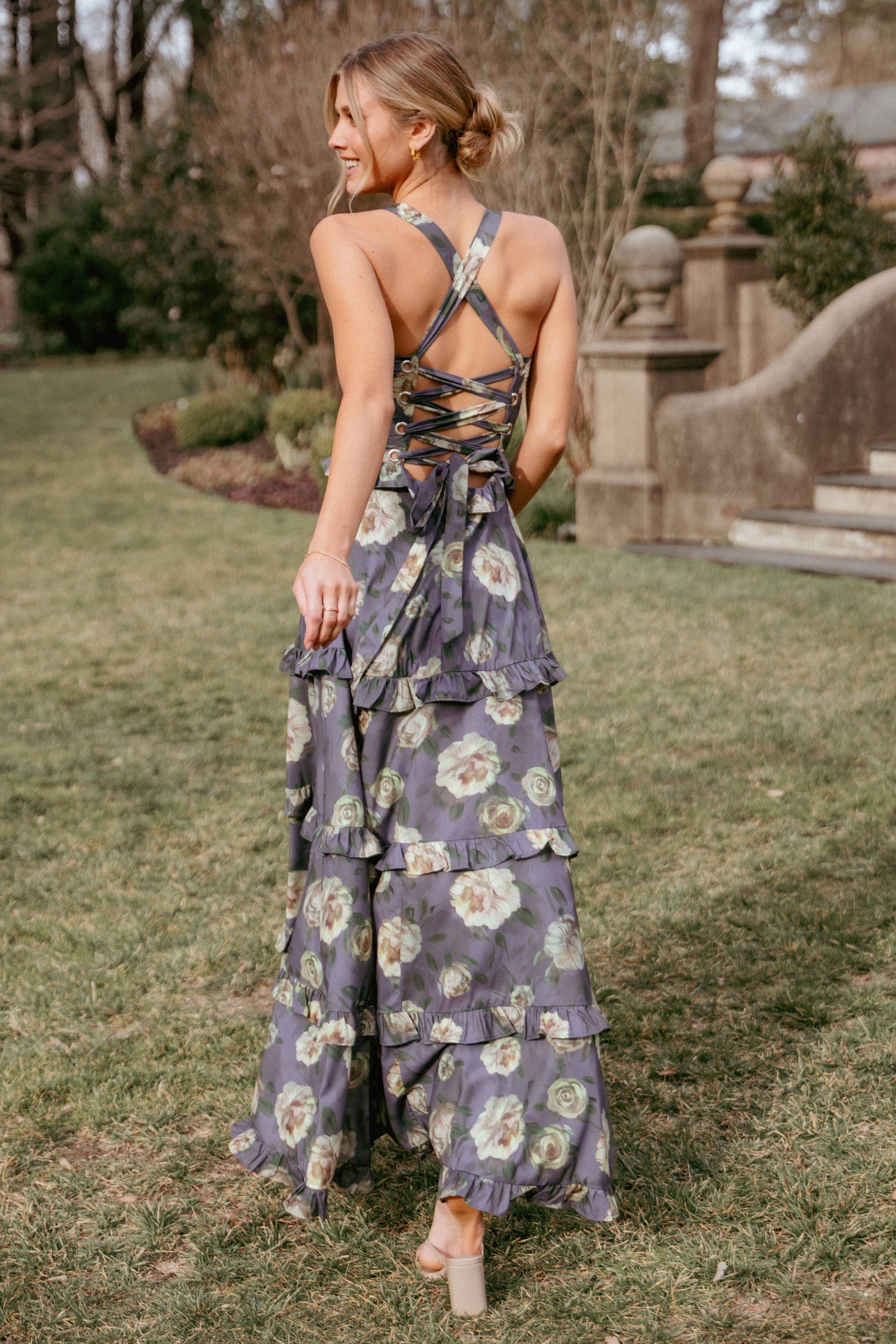 Lillee Tiered Maxi Dress in Lavender Floral Lavender Floral 1