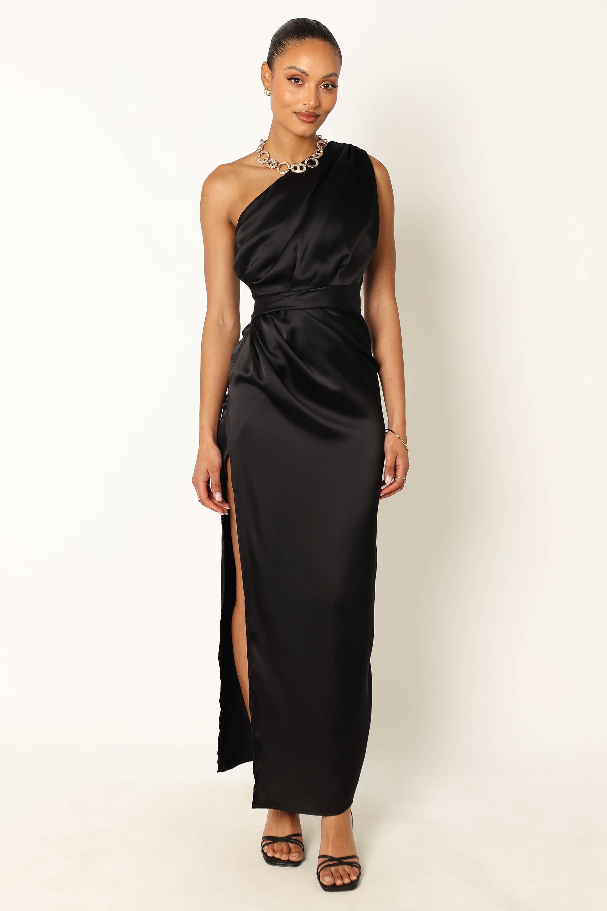 Nadia One-Shoulder Maxi Dress in Navy Black 7