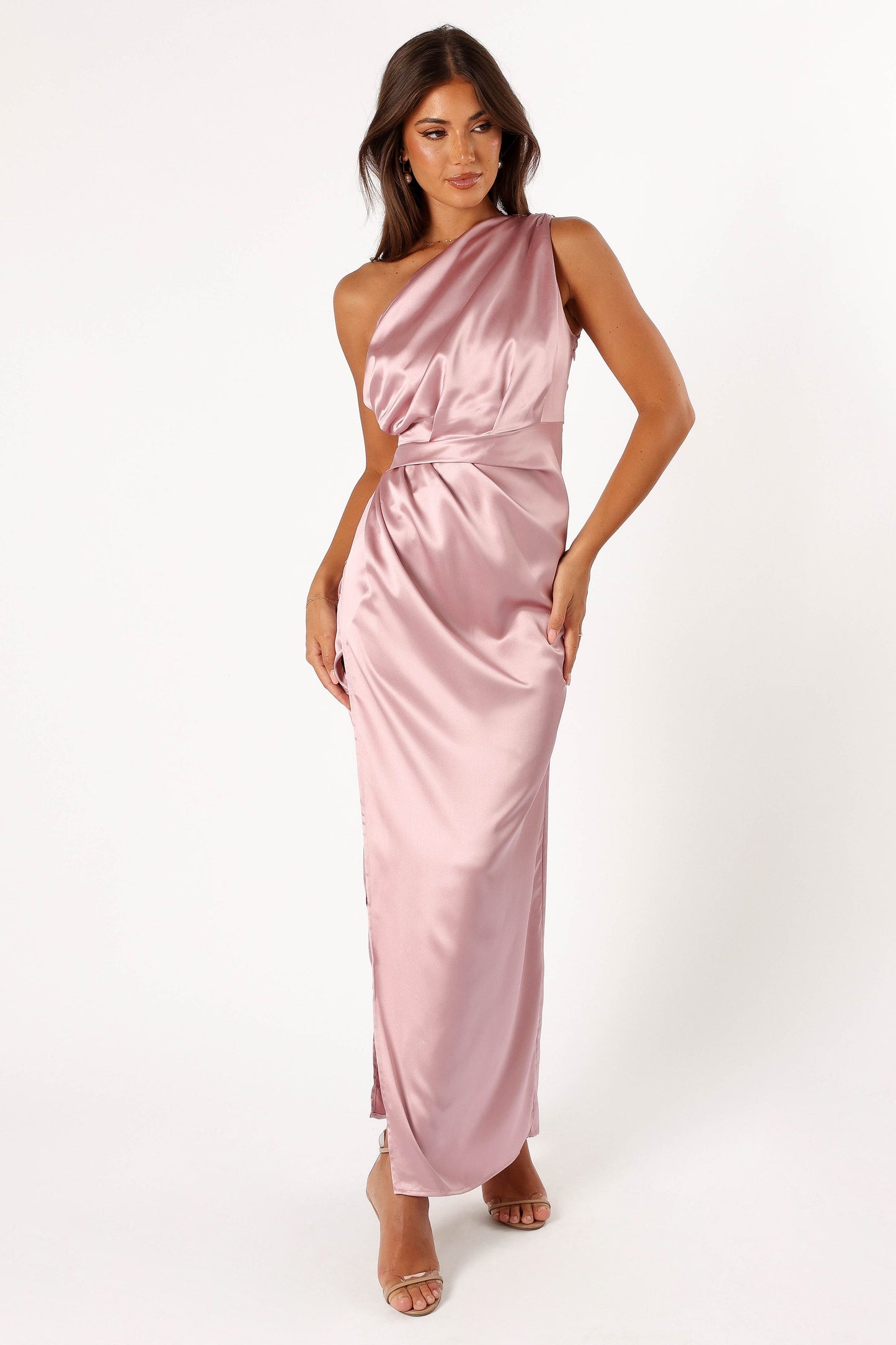 Nadia One-Shoulder Maxi Dress in Navy Dusty Rose 5