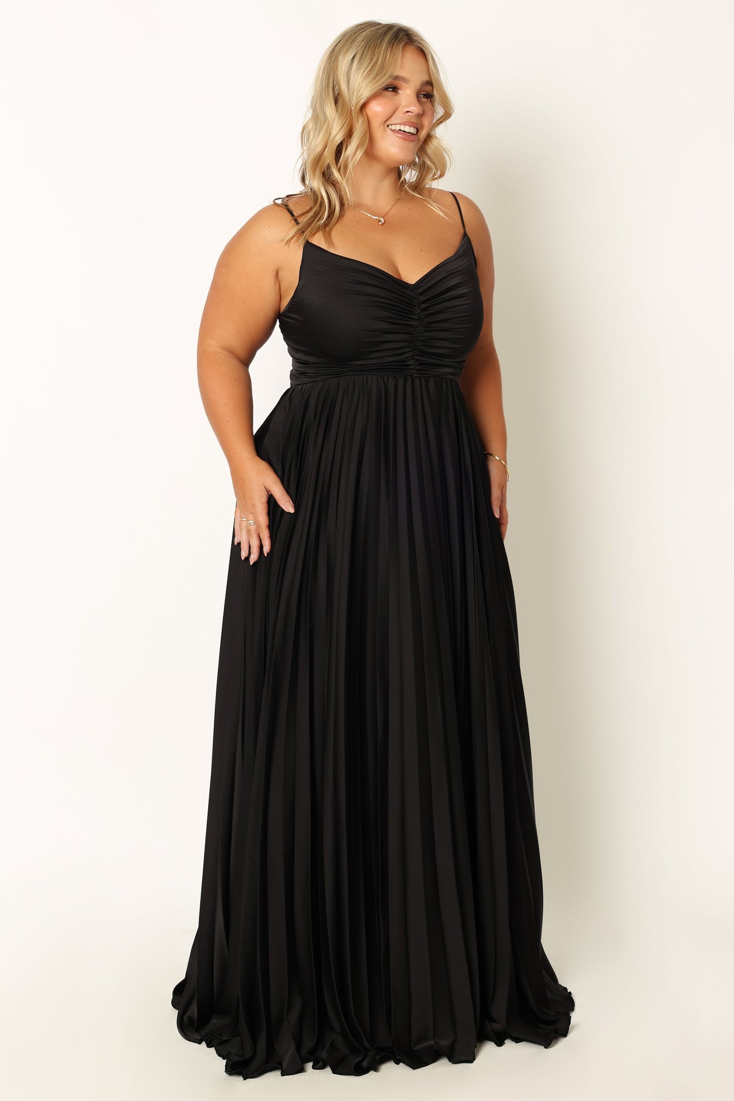 Naira Pleated Maxi Dress Black 3