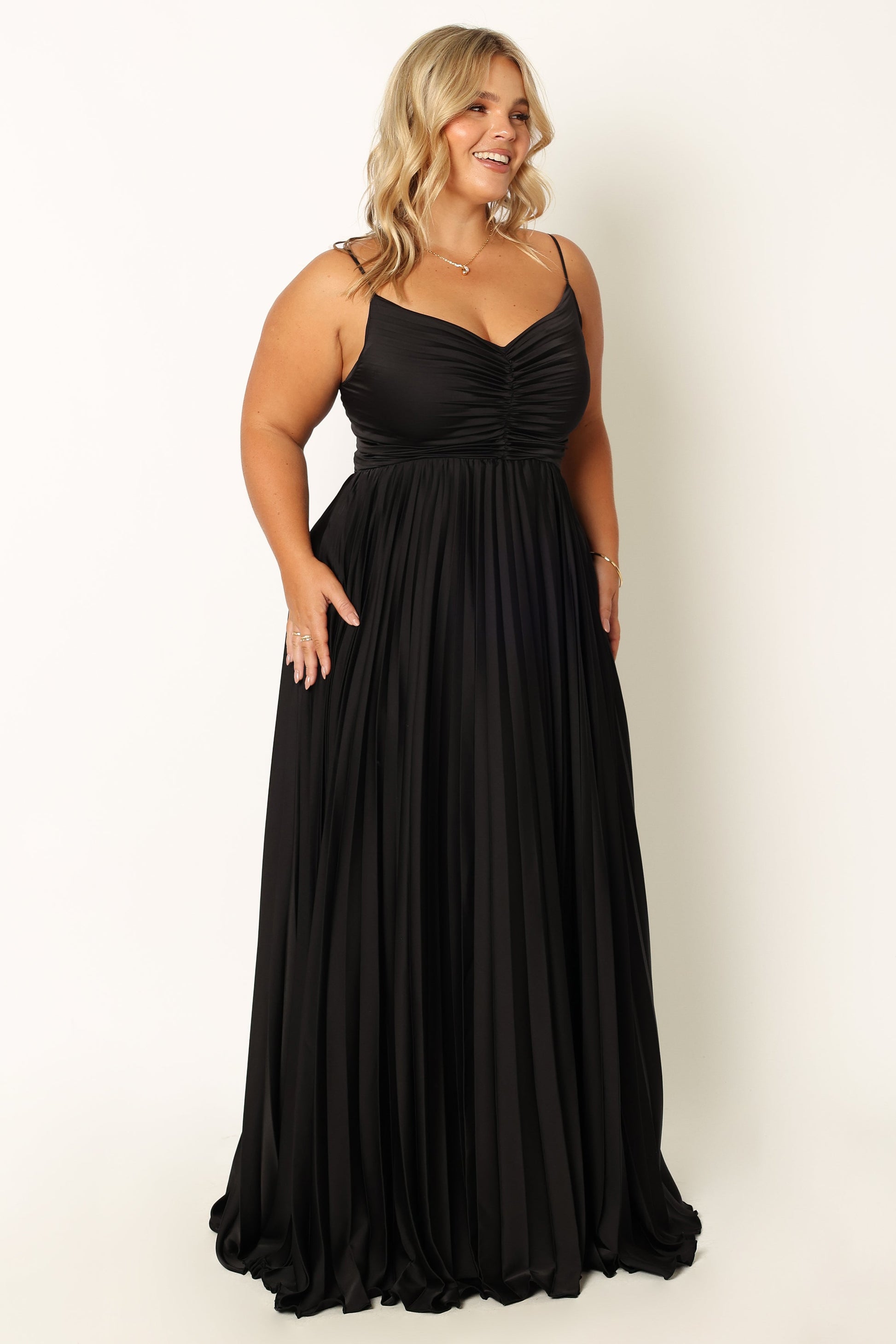 Naira Pleated Maxi Dress Black 3