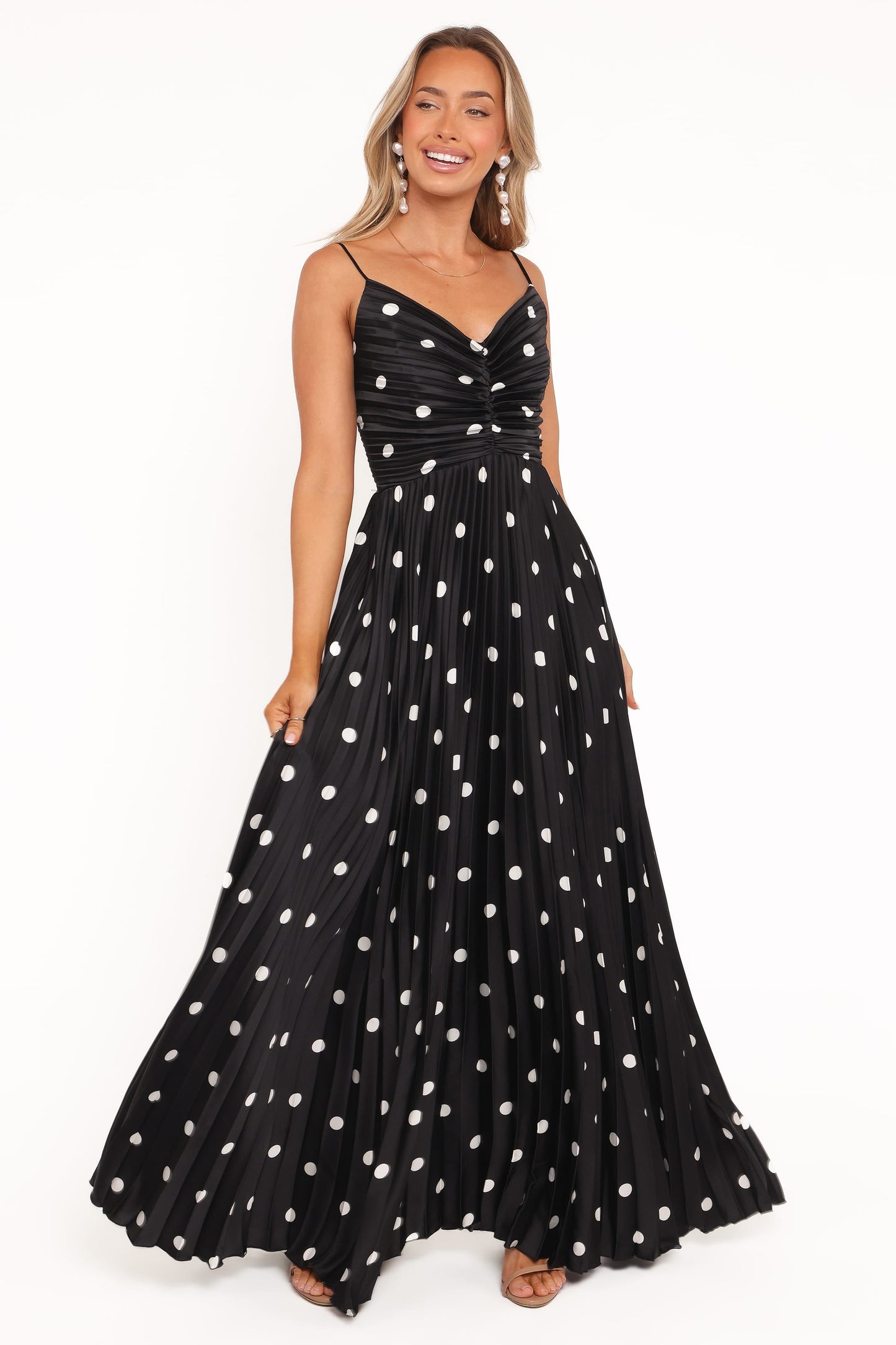 Naira Pleated Maxi Dress Black Polka Dot 2