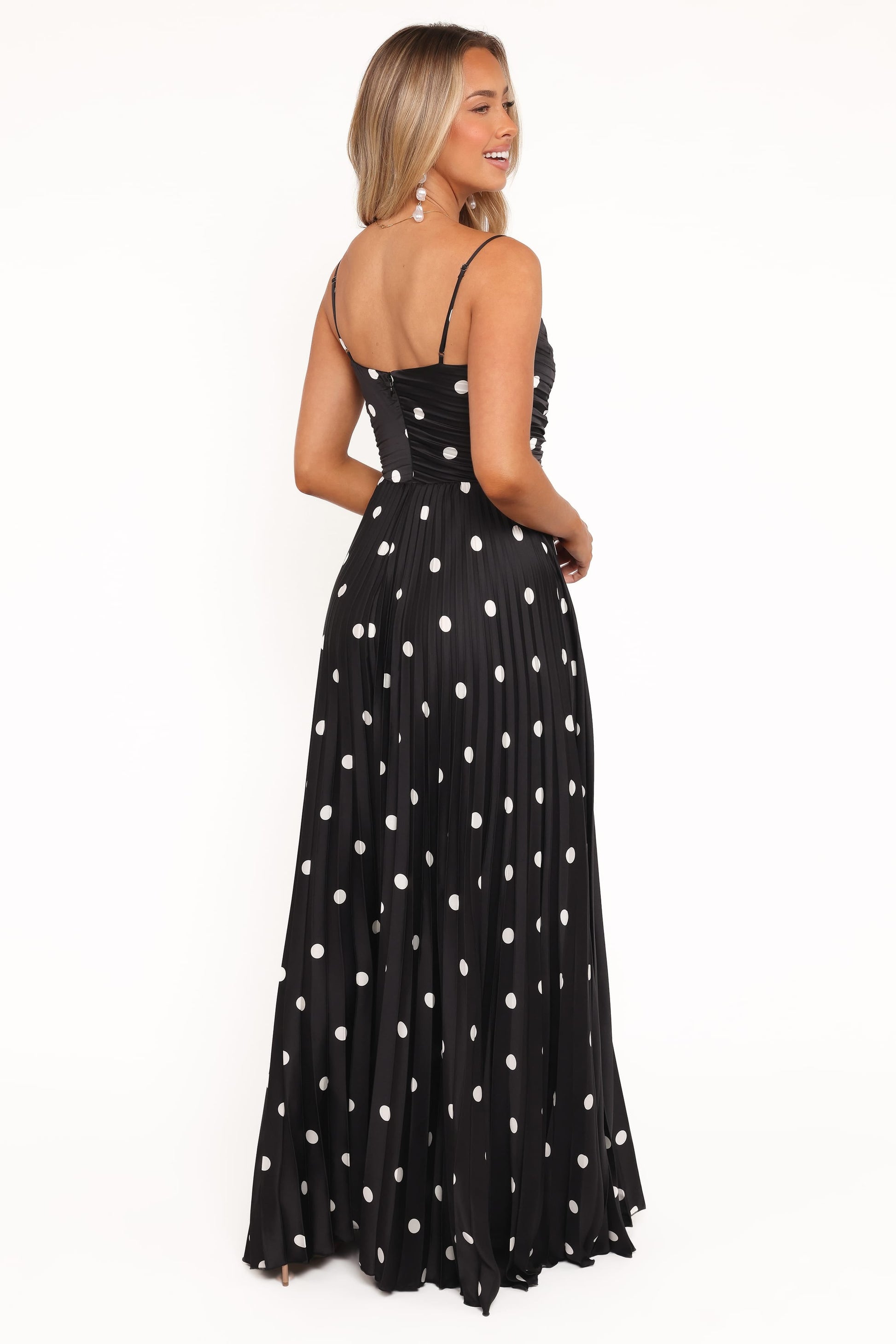 Naira Pleated Maxi Dress Black Polka Dot 6