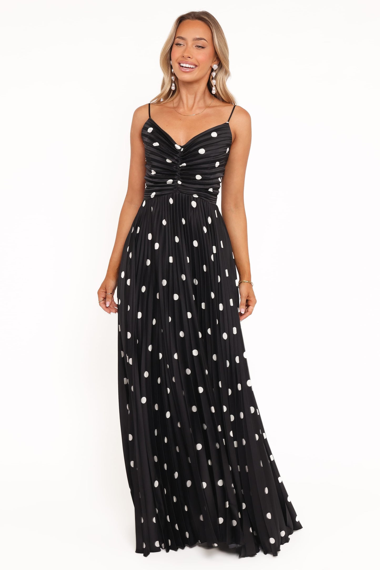 Naira Pleated Maxi Dress Black Polka Dot 7