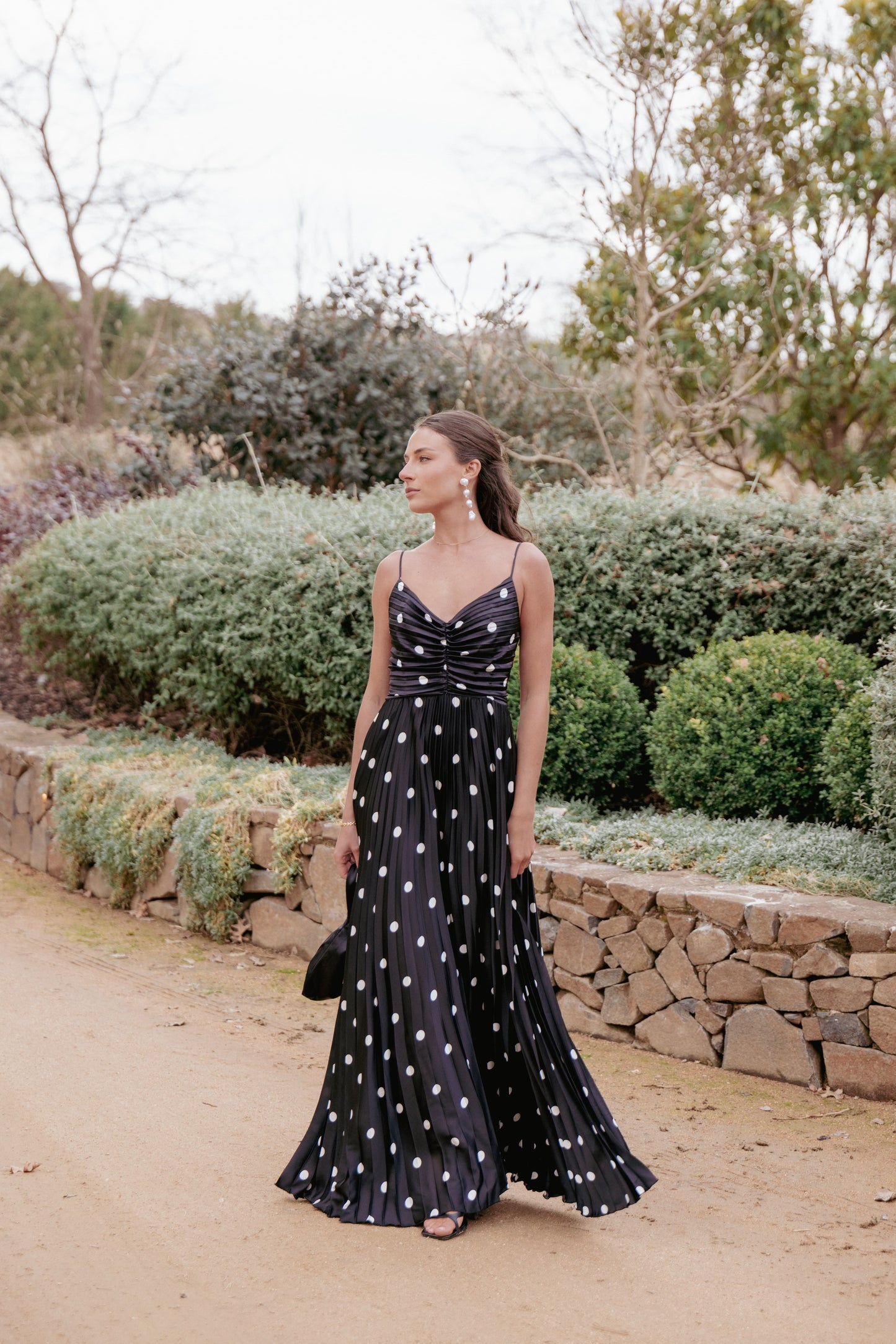Naira Pleated Maxi Dress Black Polka Dot 1