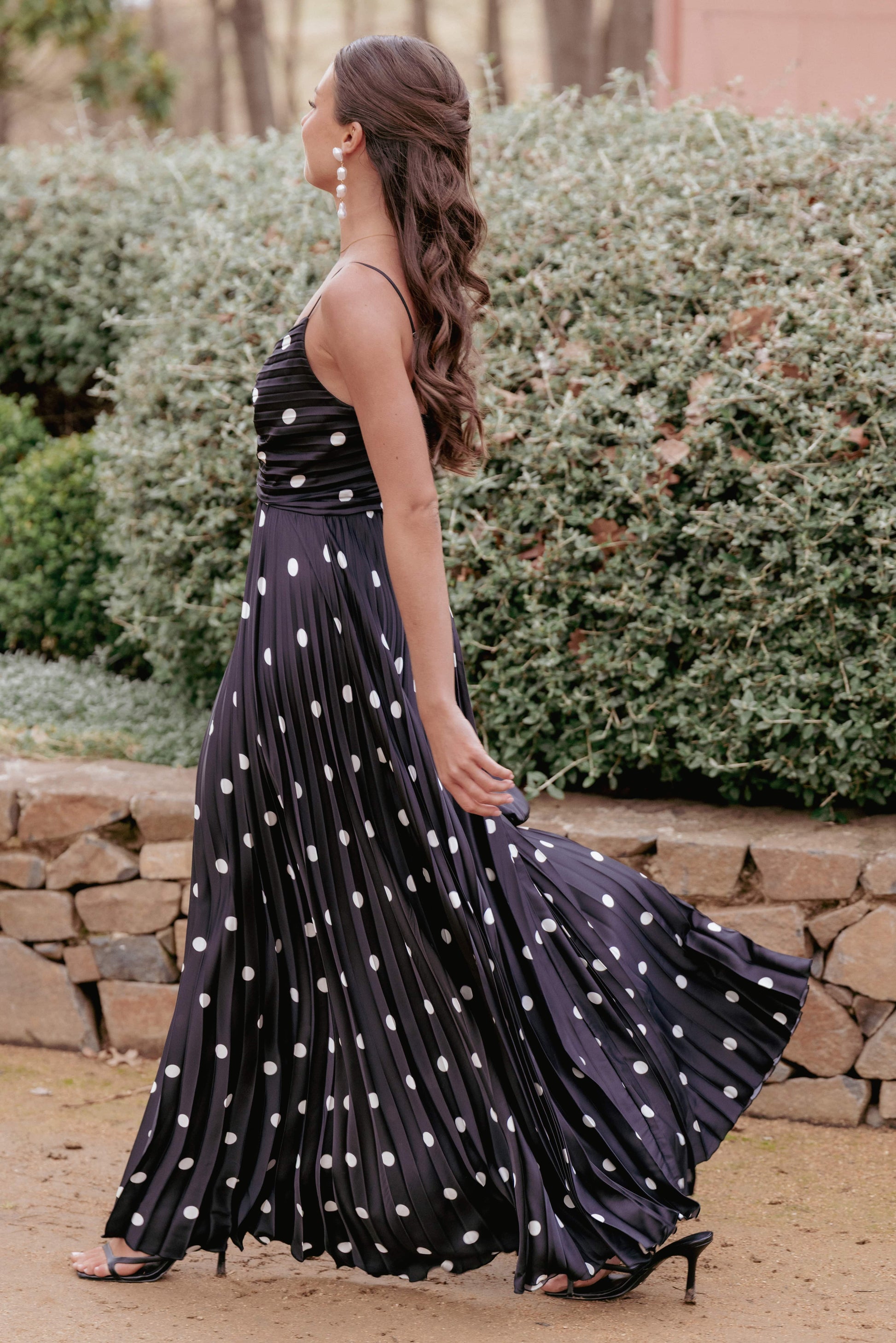 Naira Pleated Maxi Dress Black Polka Dot 3