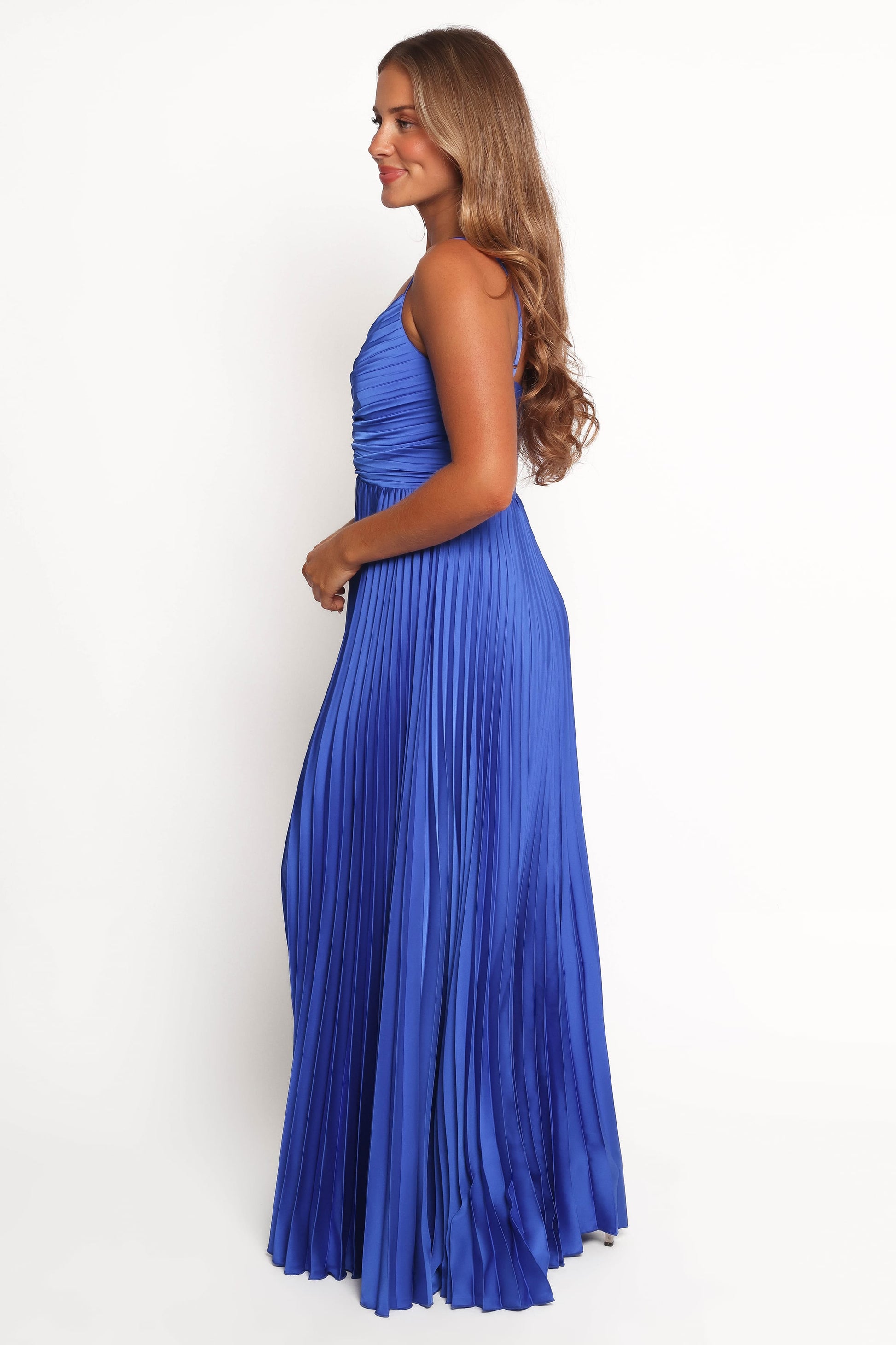 Naira Pleated Maxi Dress Blue 3