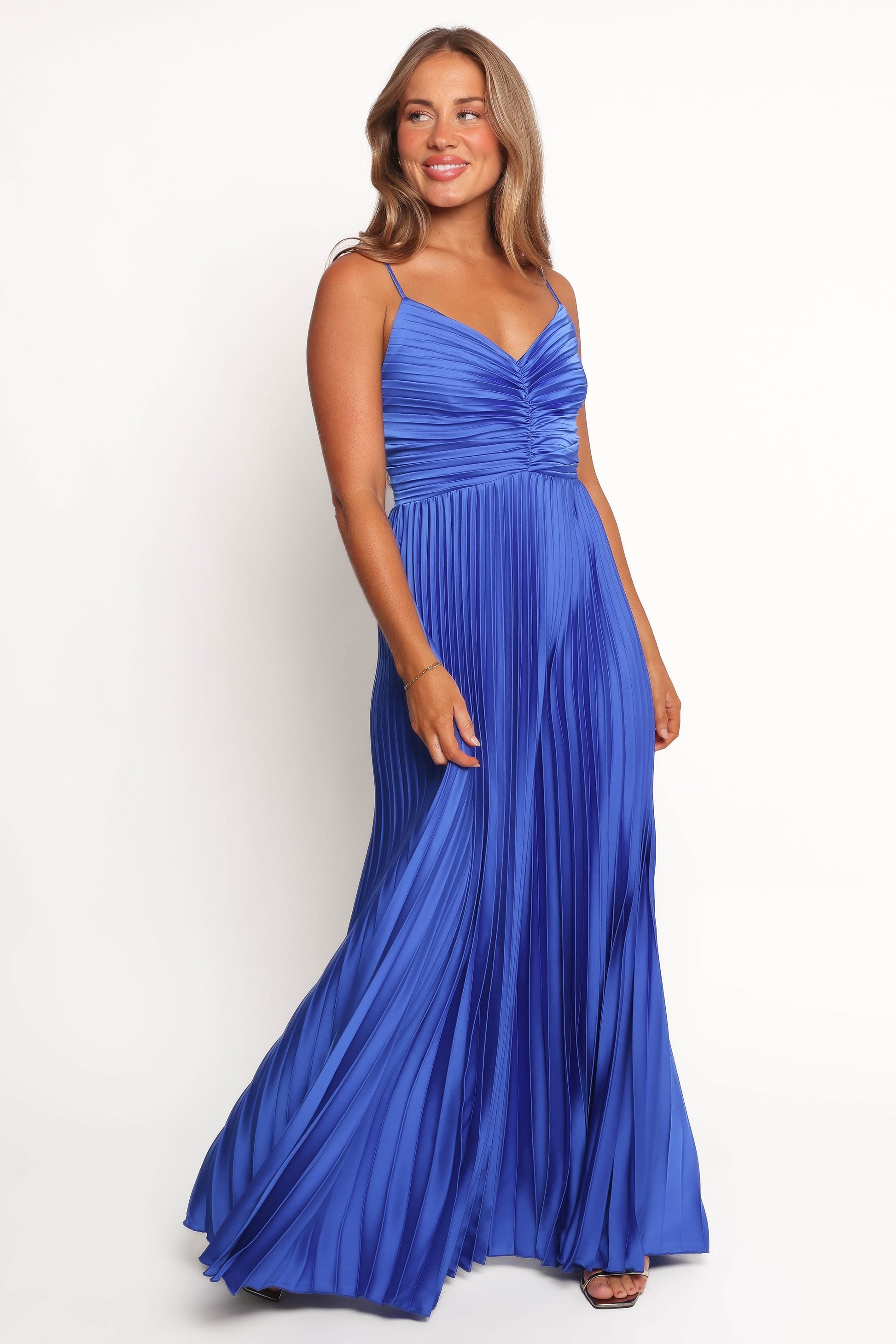 Naira Pleated Maxi Dress Blue 1