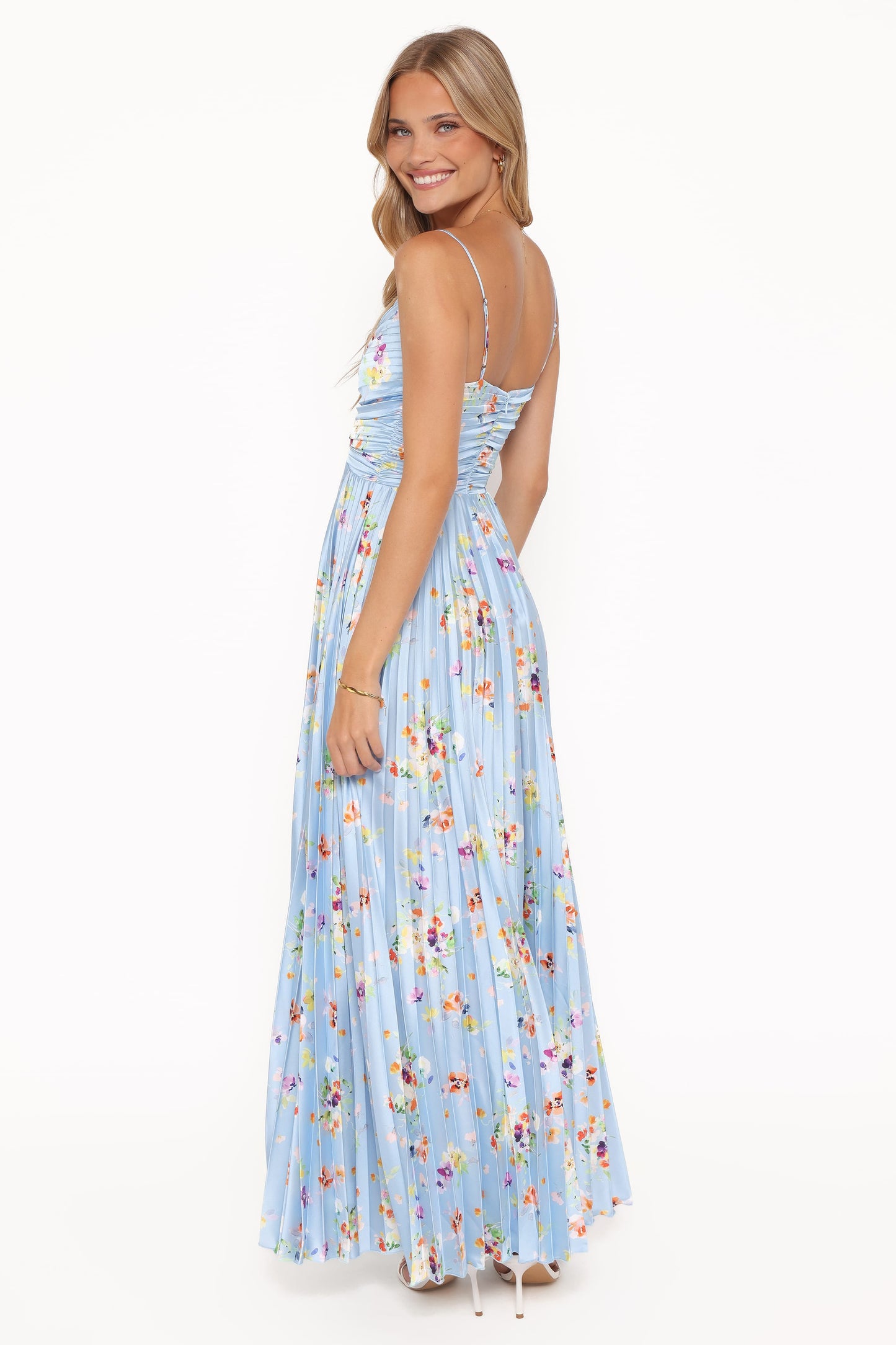 Naira Pleated Maxi Dress Cornflower Blue Floral 5