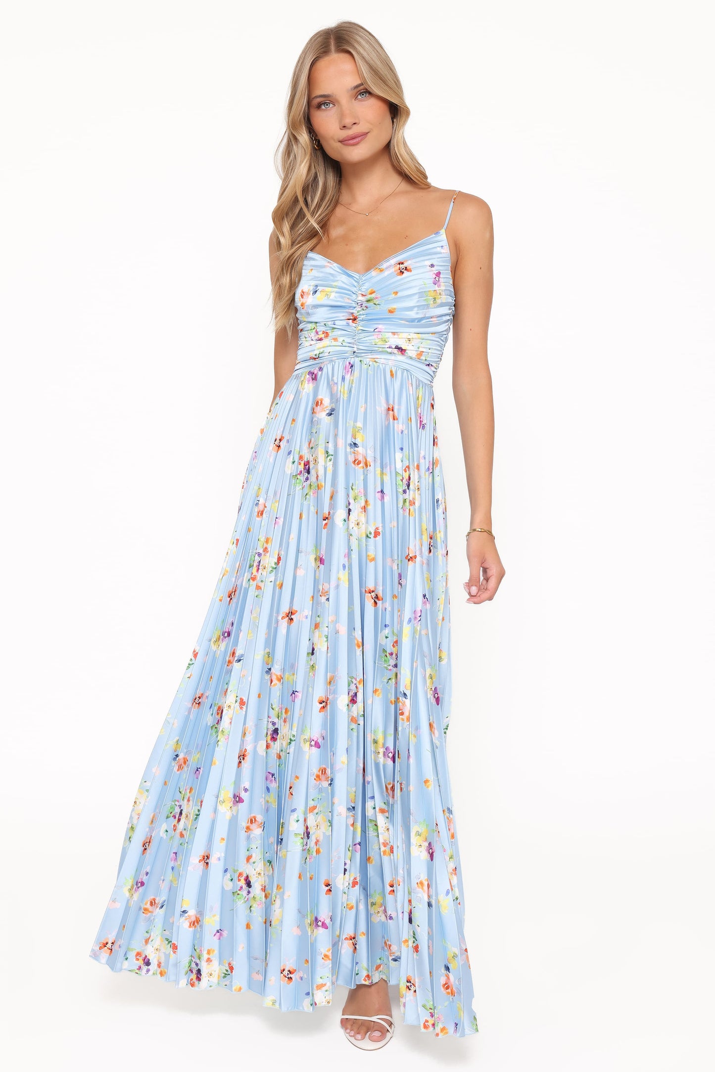 Naira Pleated Maxi Dress Cornflower Blue Floral 6