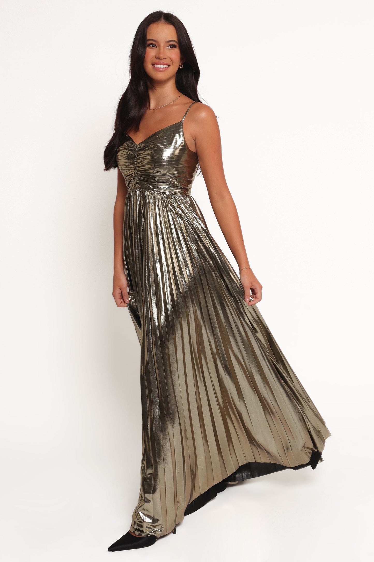 Naira Pleated Maxi Dress Gold 4
