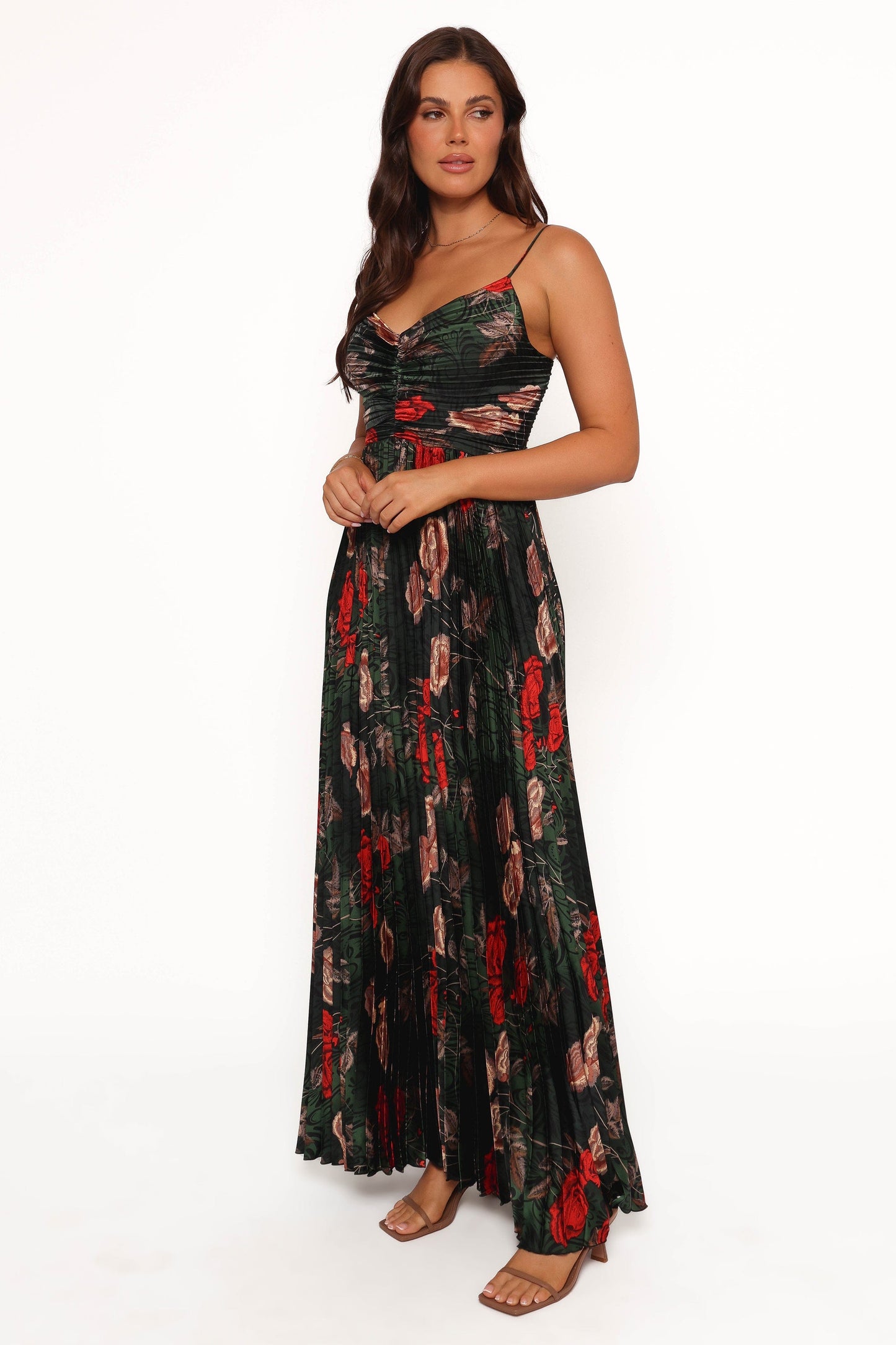 Naira Pleated Maxi Dress Green Floral 3