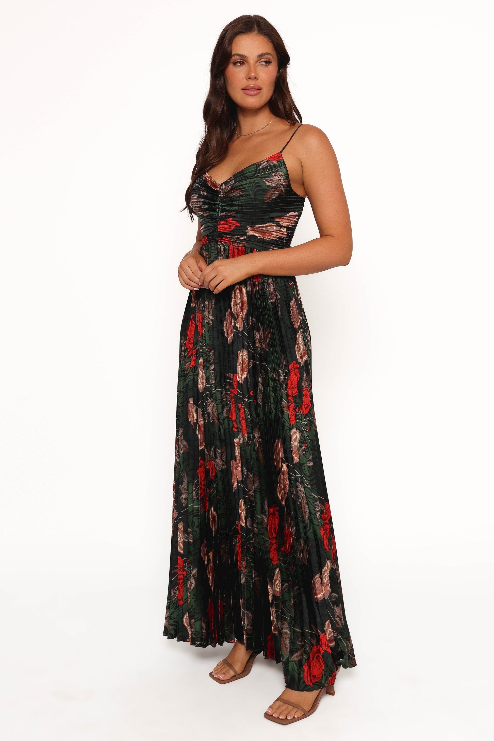 Naira Pleated Maxi Dress Green Floral 3