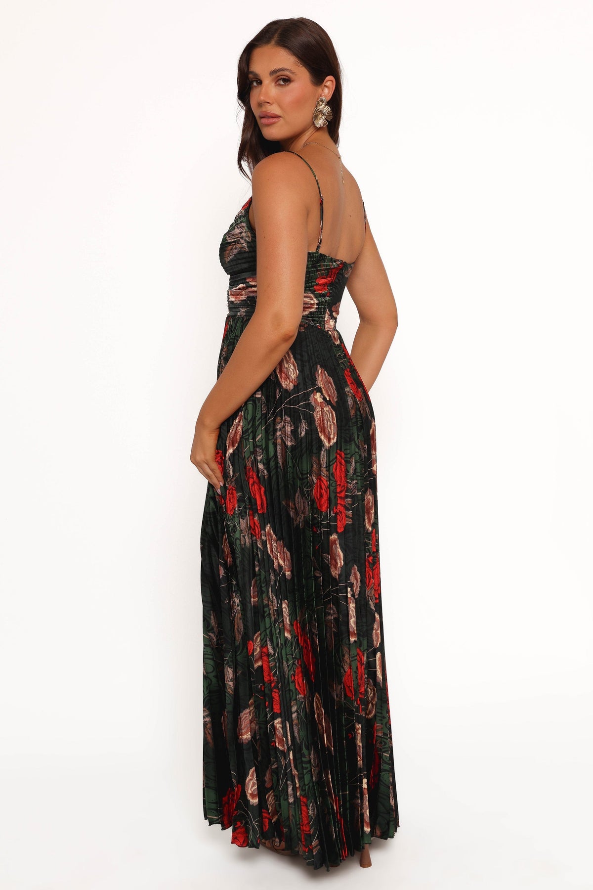 Naira Pleated Maxi Dress Green Floral 4