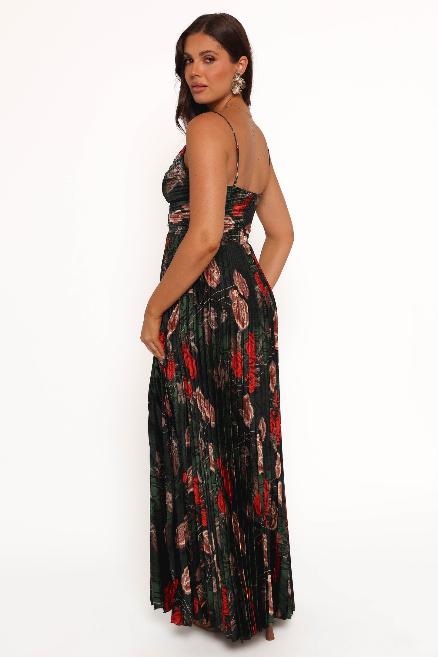 Naira Pleated Maxi Dress Green Floral 4
