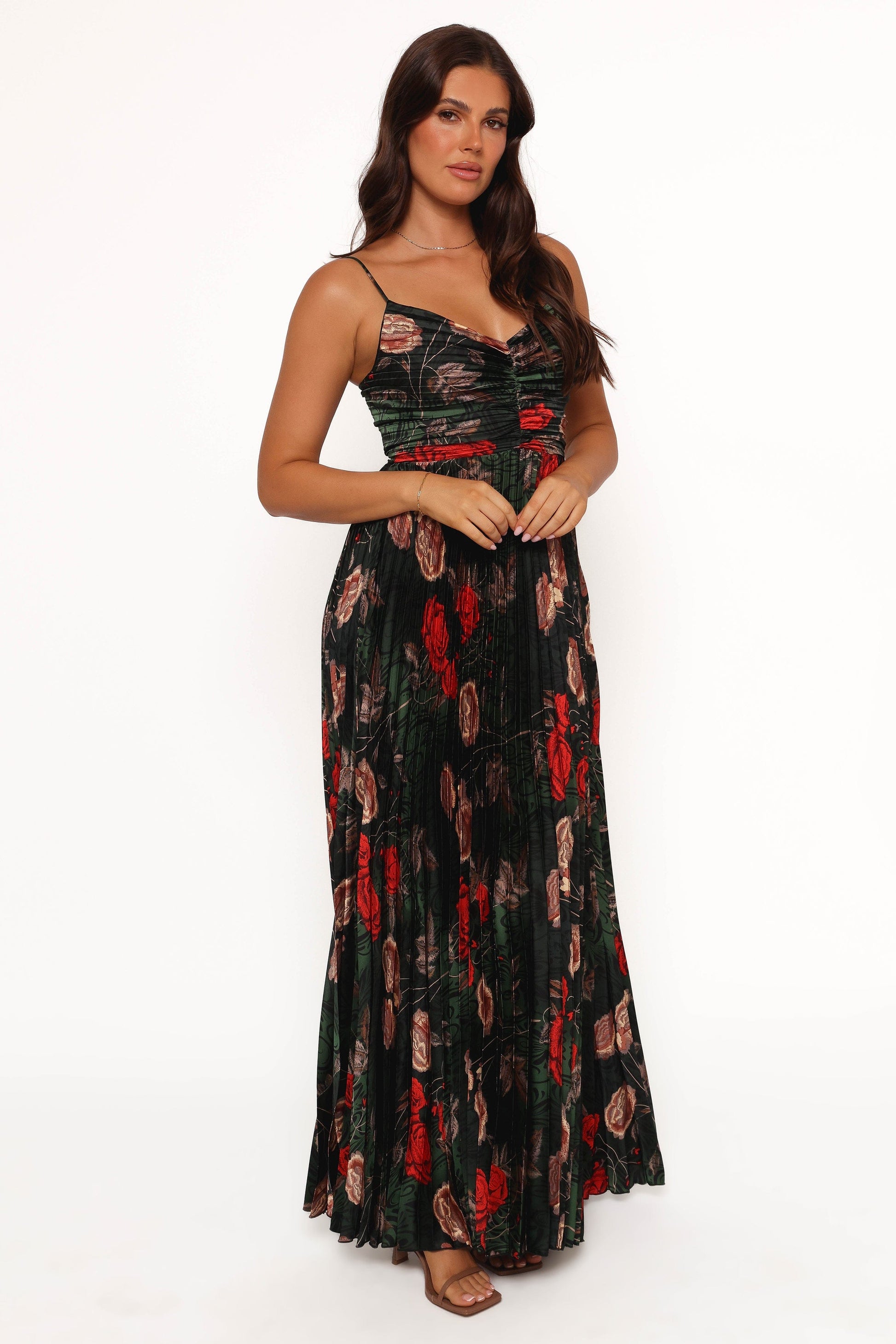 Naira Pleated Maxi Dress Green Floral 5