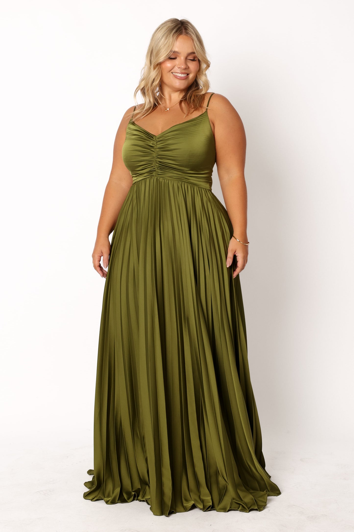 Naira Pleated Maxi Dress Palm Green 2