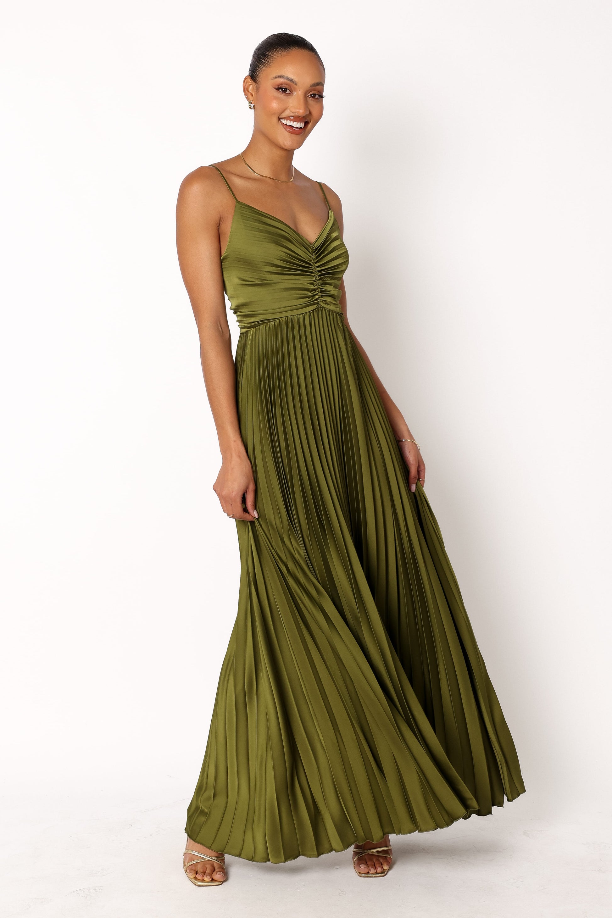 Naira Pleated Maxi Dress Palm Green 3