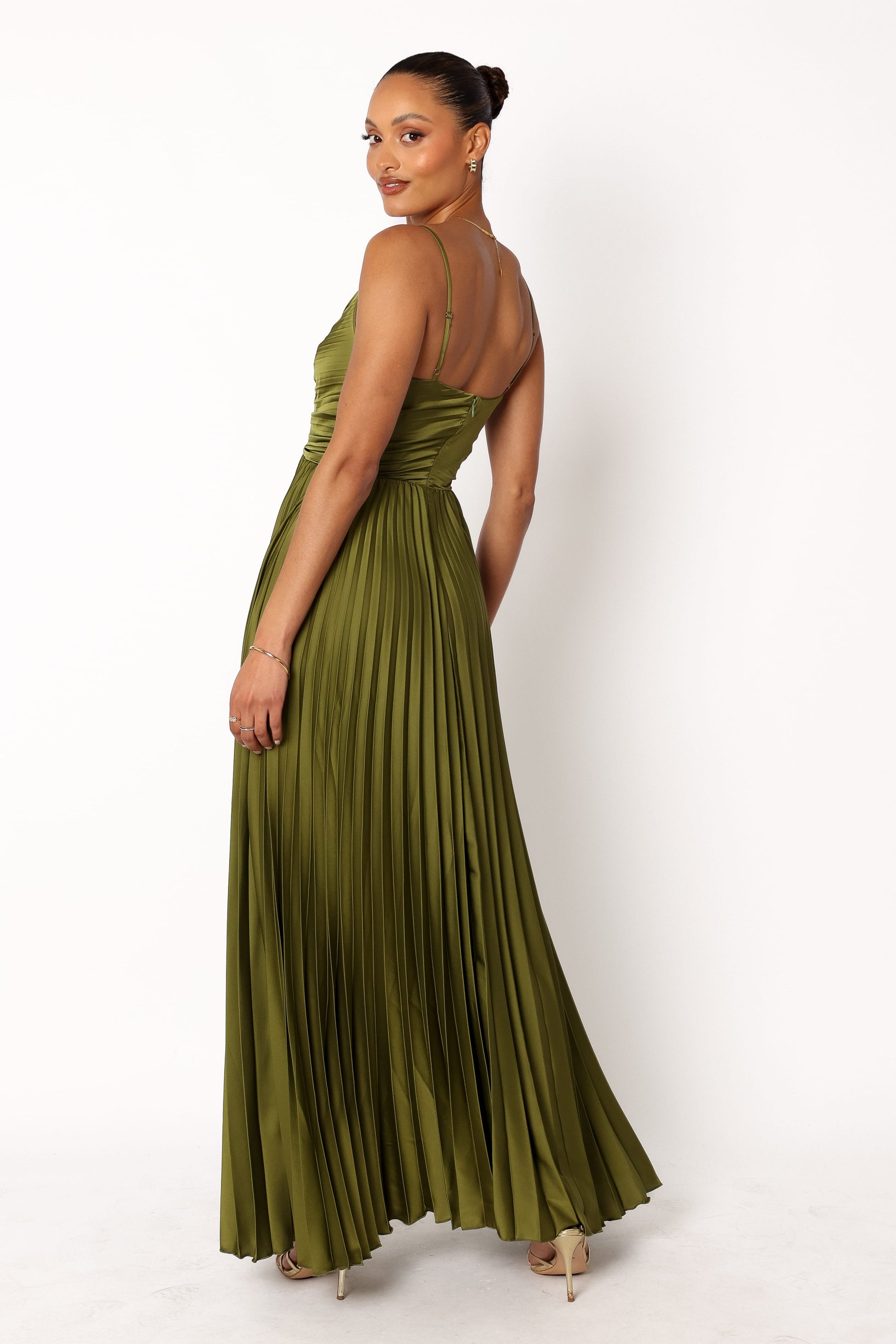 Naira Pleated Maxi Dress Palm Green 5