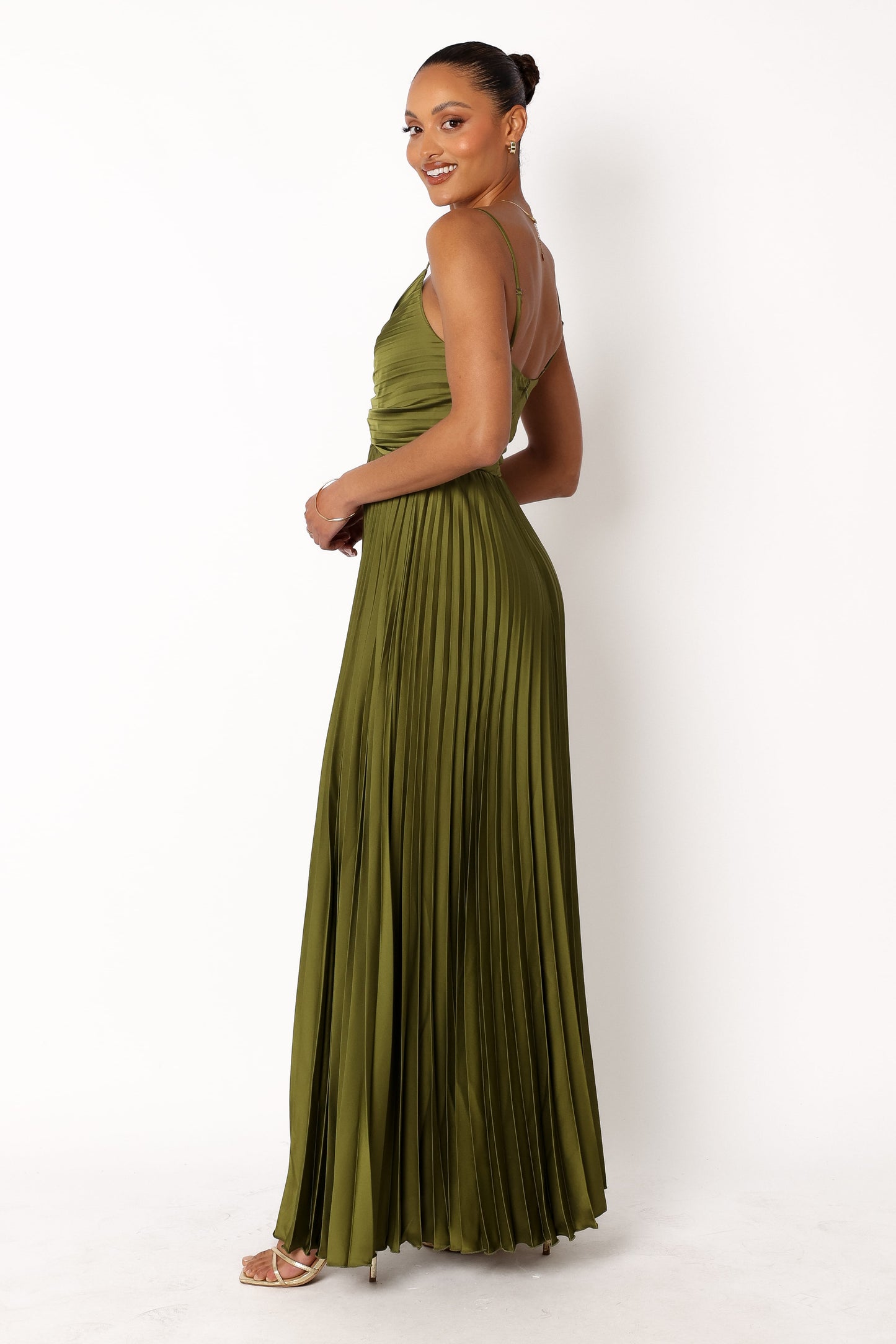 Naira Pleated Maxi Dress Palm Green 4