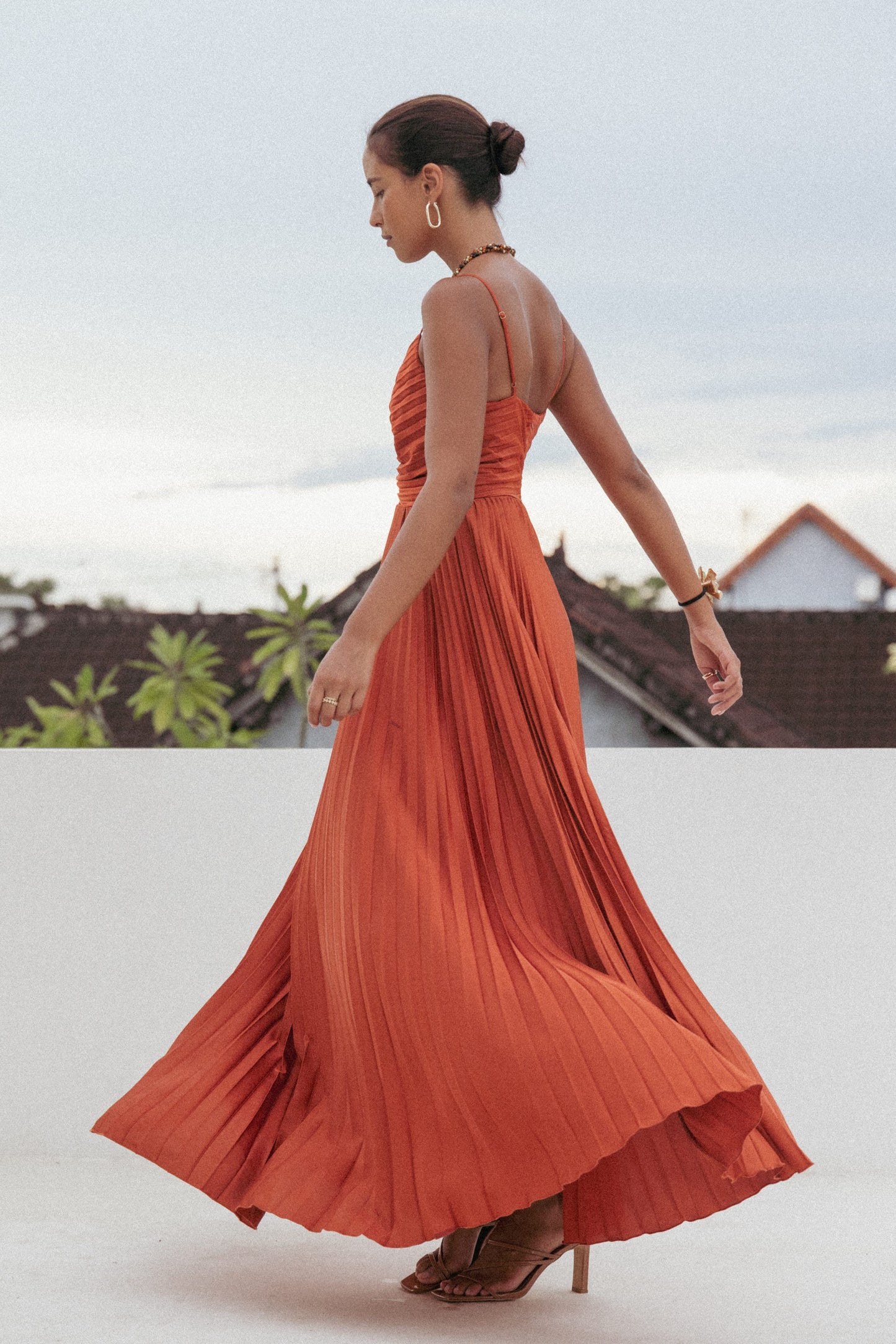 Naira Pleated Maxi Dress Sunset Orange 1
