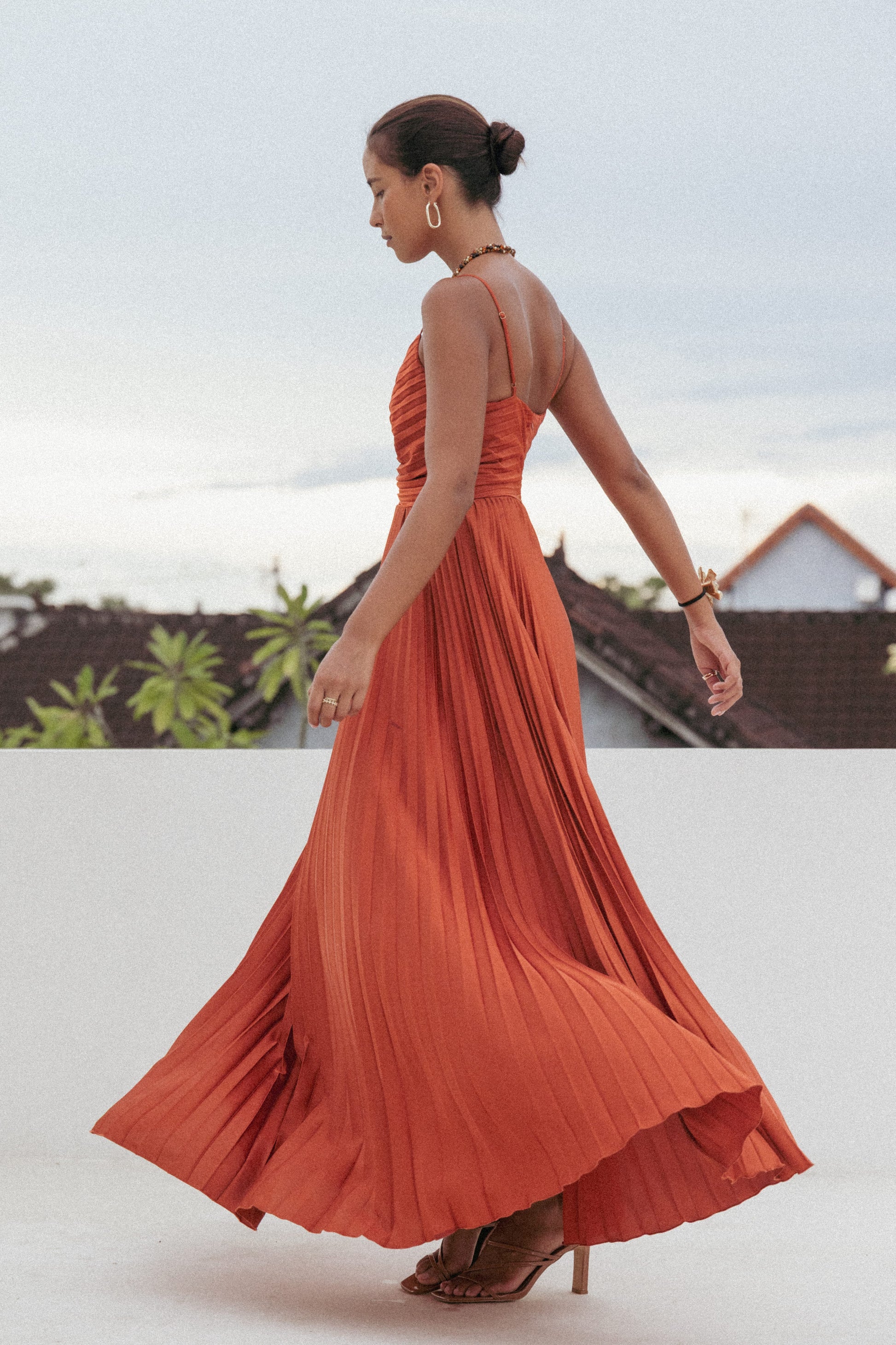 Naira Pleated Maxi Dress Sunset Orange 1