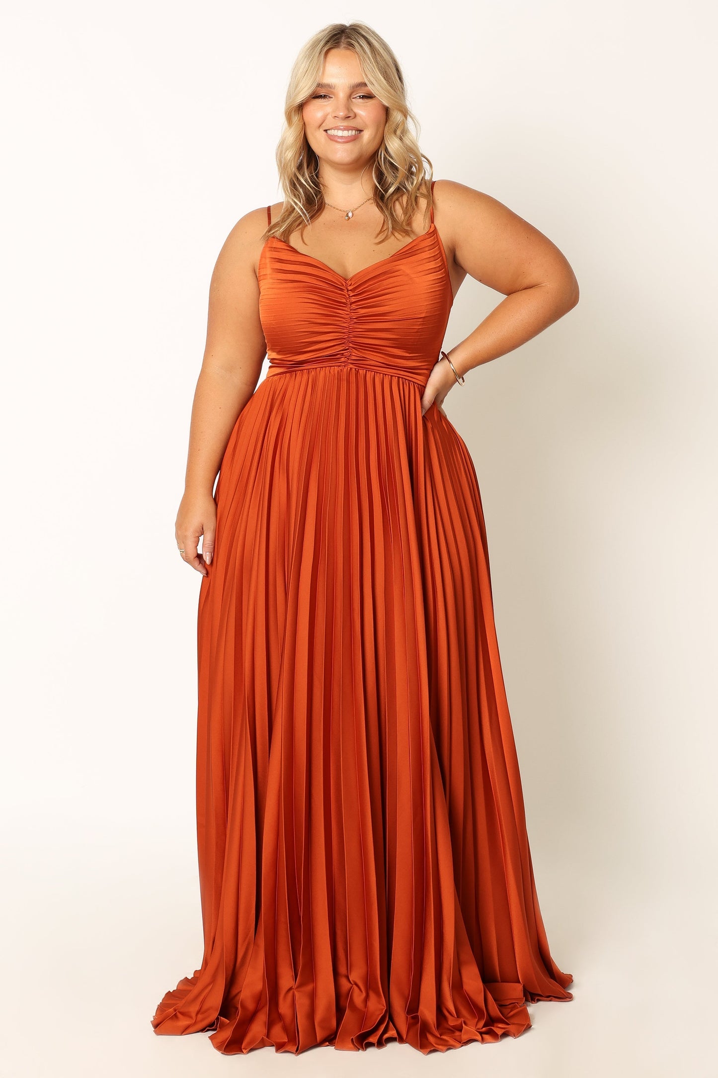 Naira Pleated Maxi Dress Sunset Orange 3