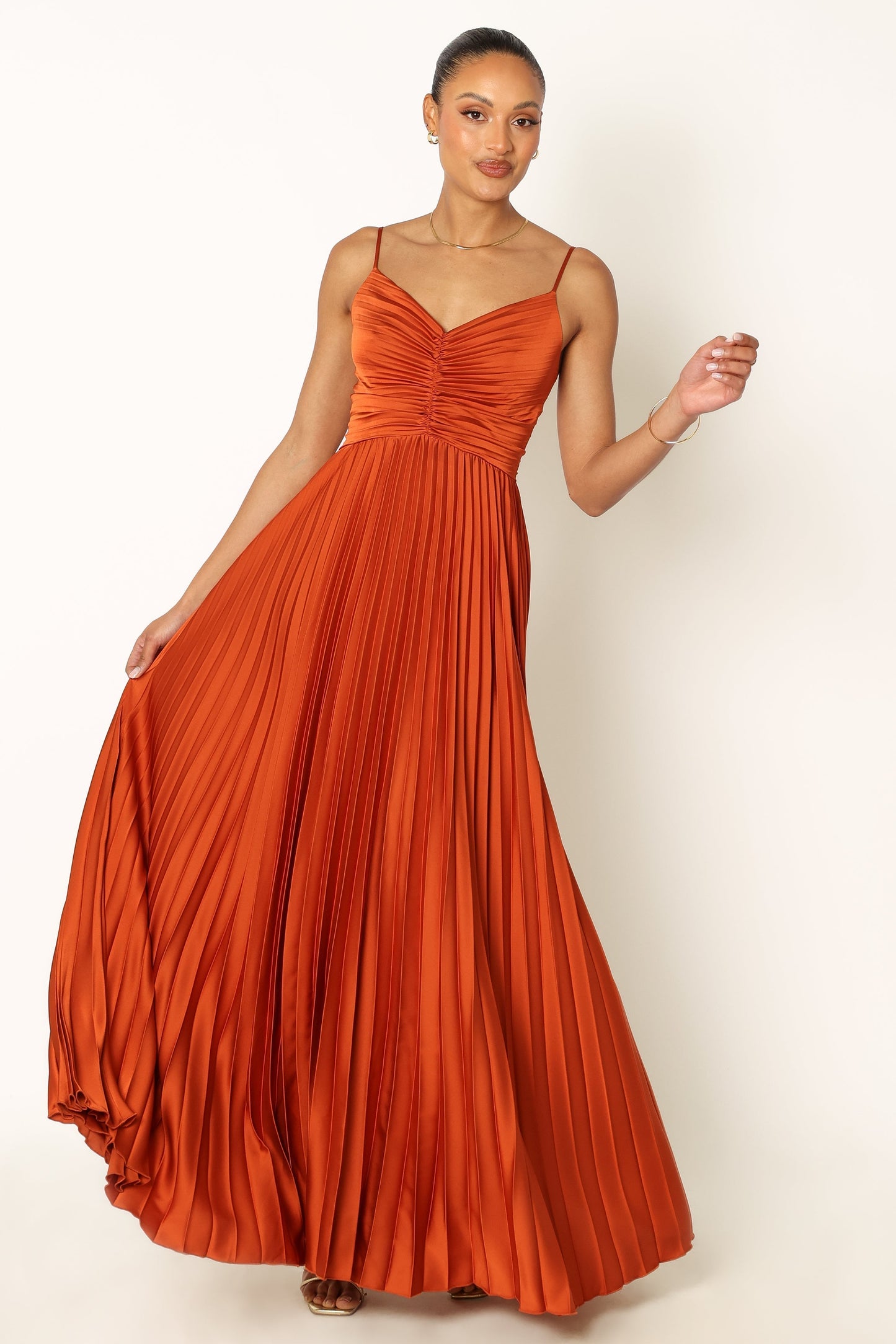 Naira Pleated Maxi Dress Sunset Orange 4