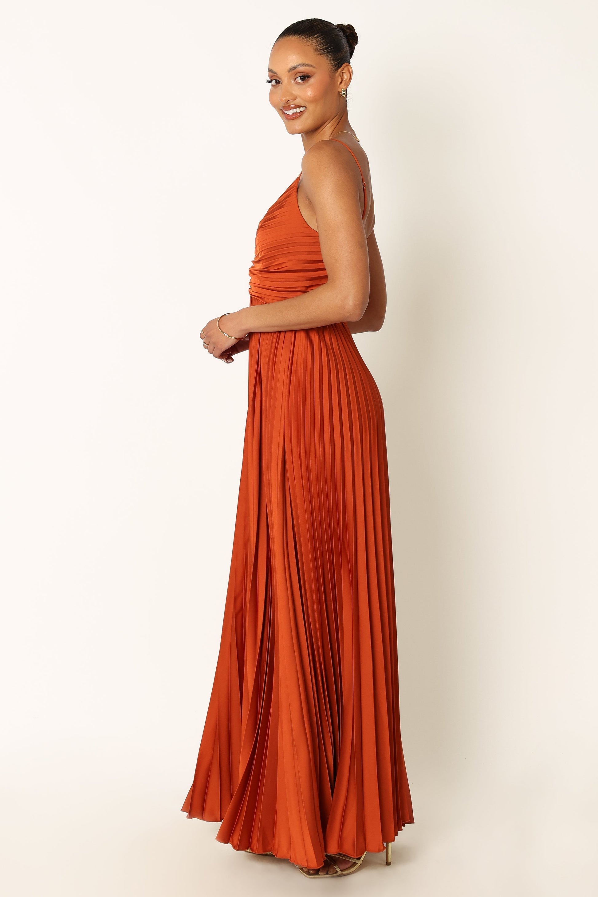 Naira Pleated Maxi Dress Sunset Orange 5