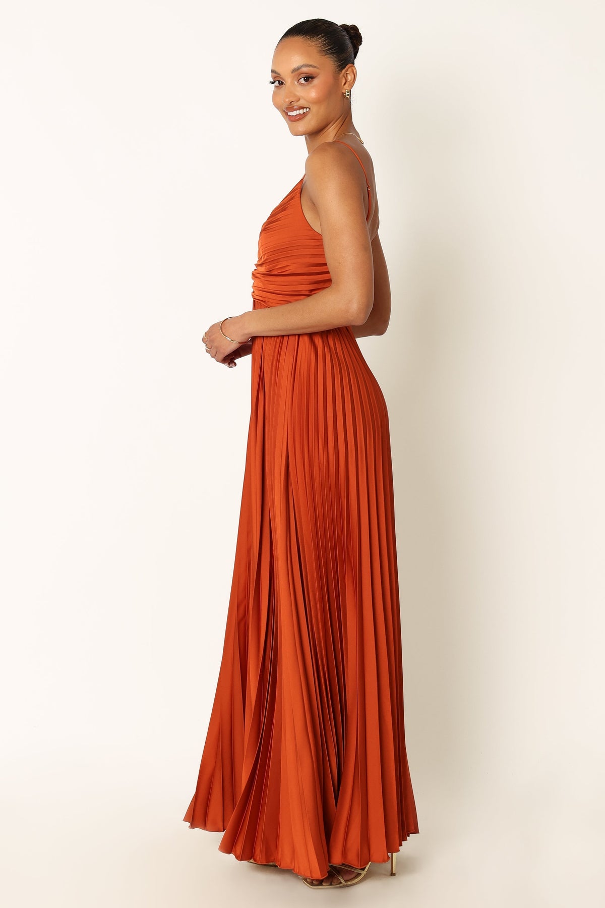 Naira Pleated Maxi Dress Sunset Orange 5